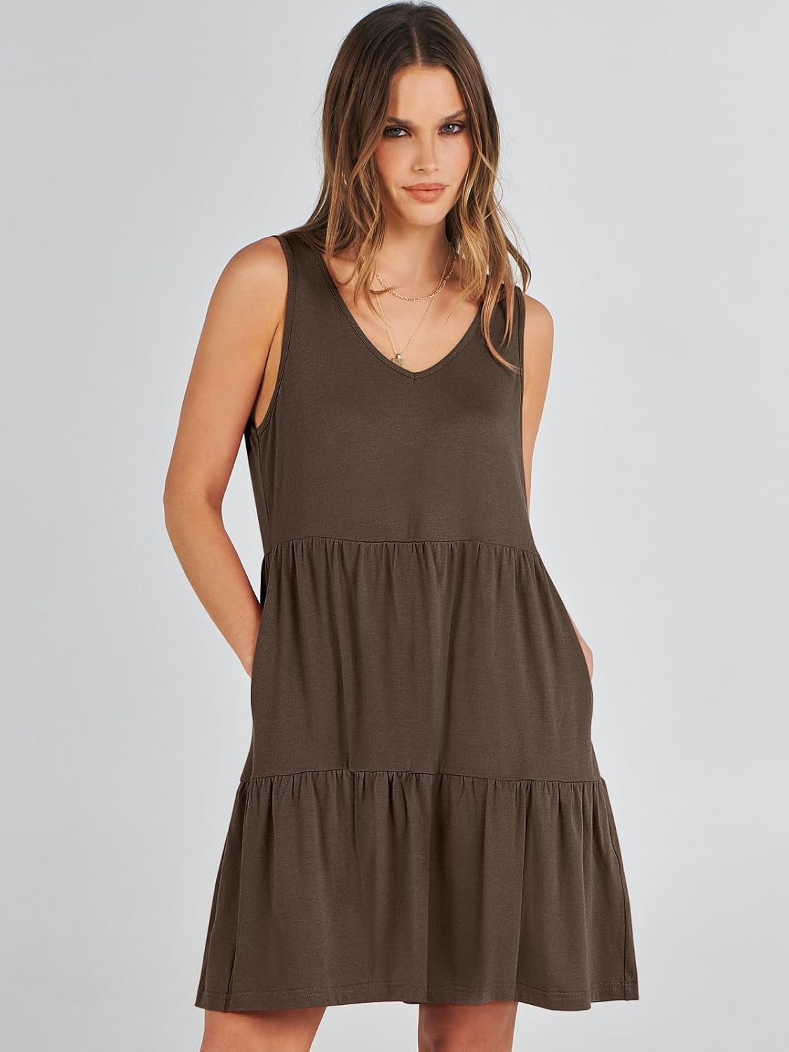 image:imageANRABESS Women Summer Sleeveless Mini Dress Casual Tank SundressCoffee