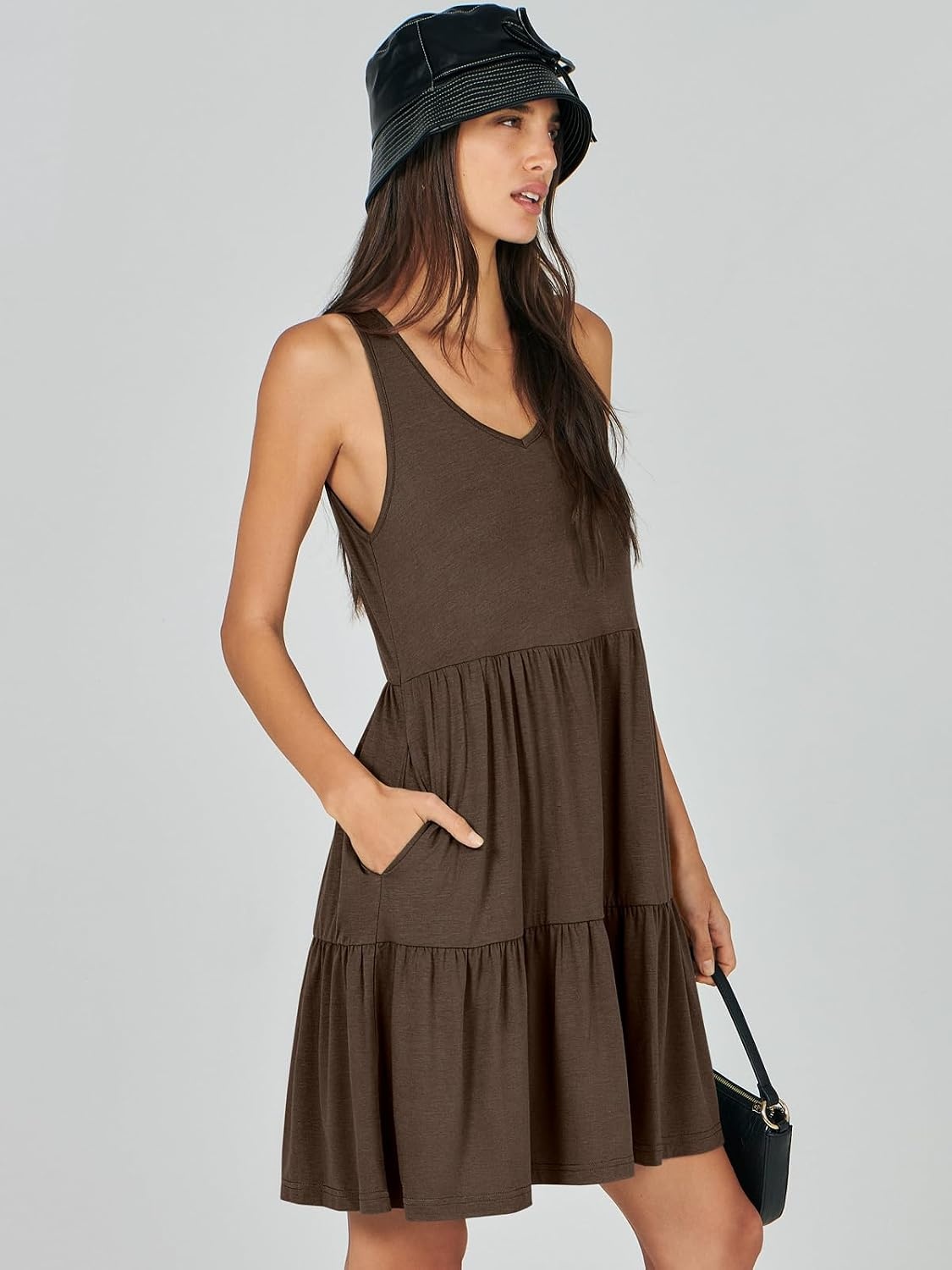 image:imageANRABESS Women Summer Sleeveless Mini Dress Casual Tank SundressCoffee