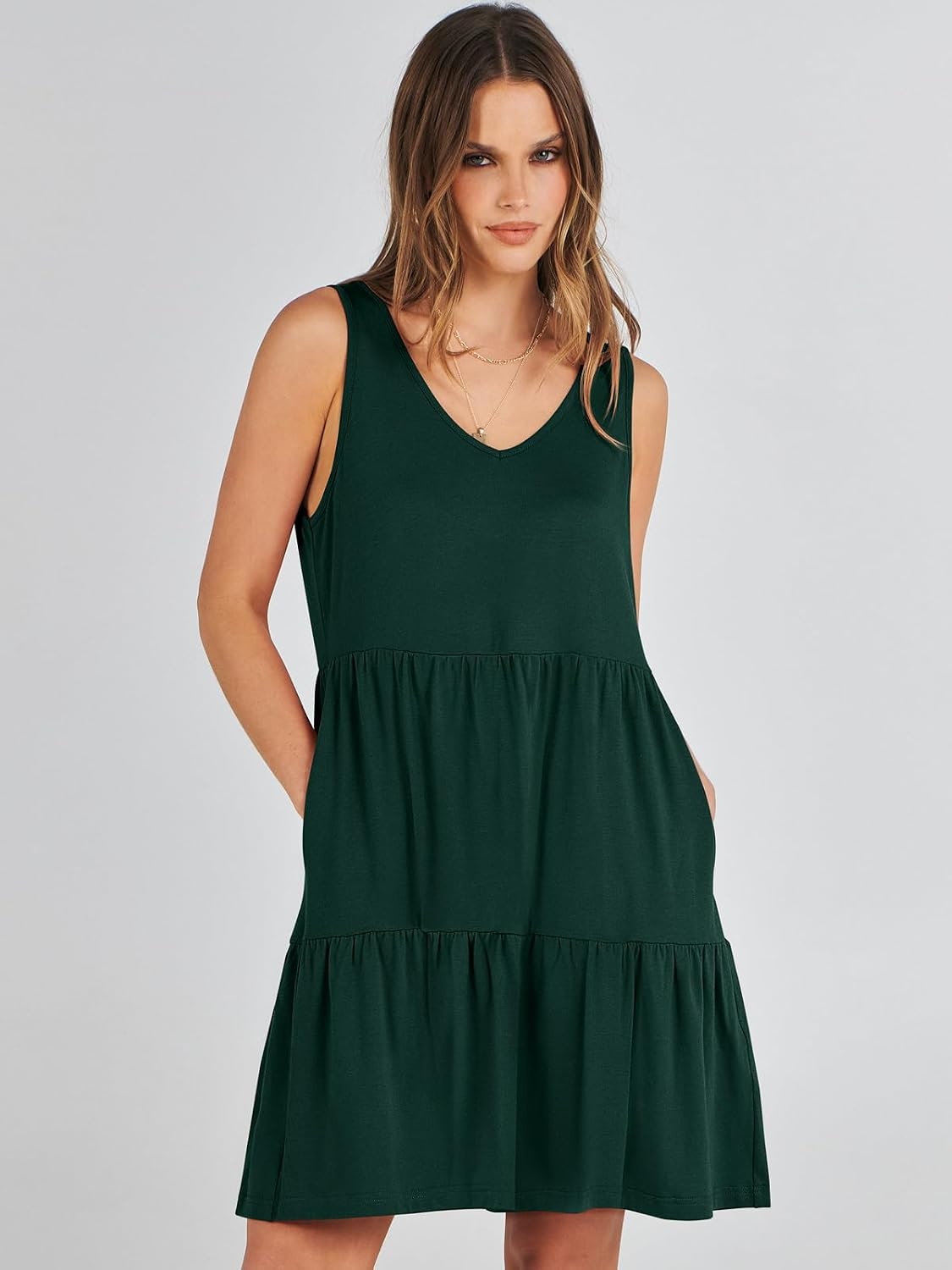 image:imageANRABESS Women Summer Sleeveless Mini Dress Casual Tank SundressDeep Green