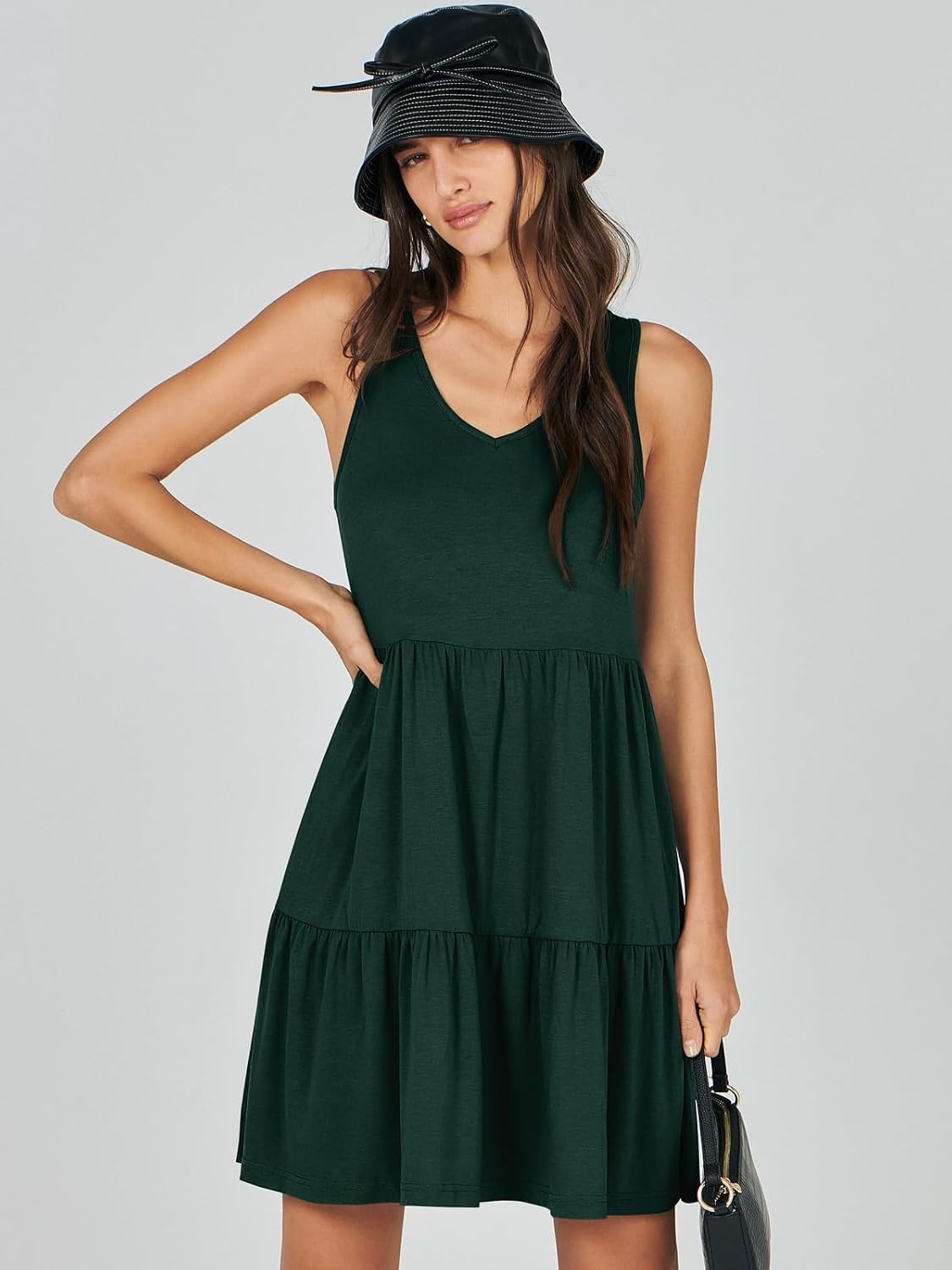 image:imageANRABESS Women Summer Sleeveless Mini Dress Casual Tank SundressDeep Green
