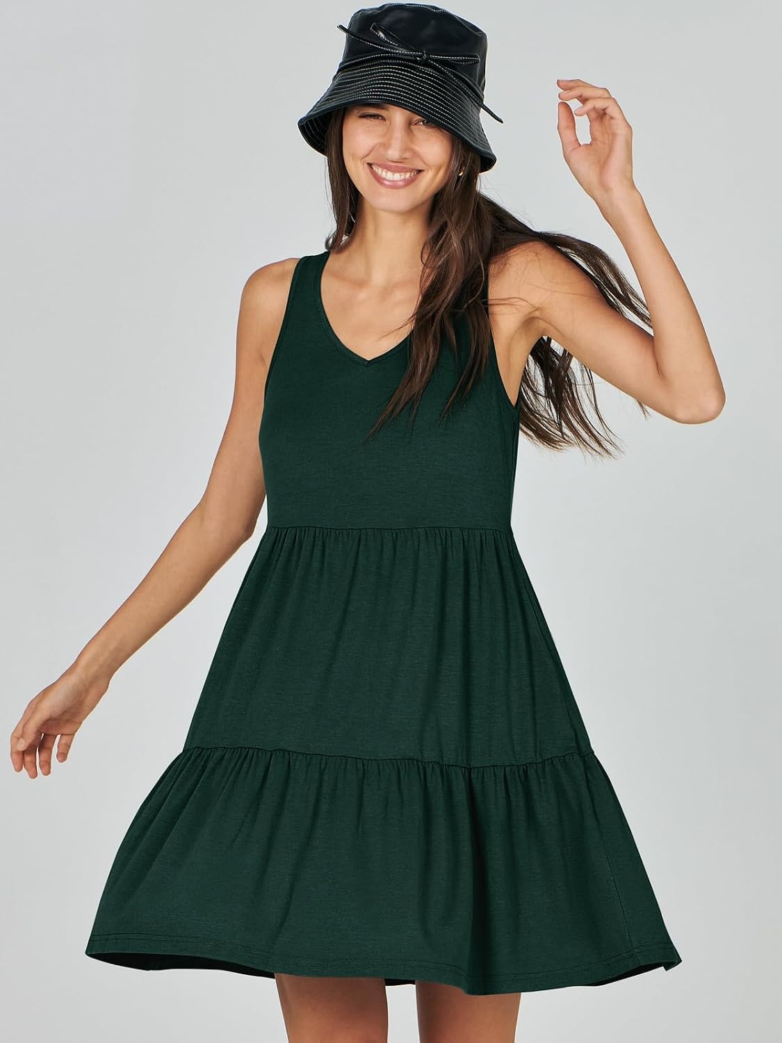 image:imageANRABESS Women Summer Sleeveless Mini Dress Casual Tank SundressDeep Green