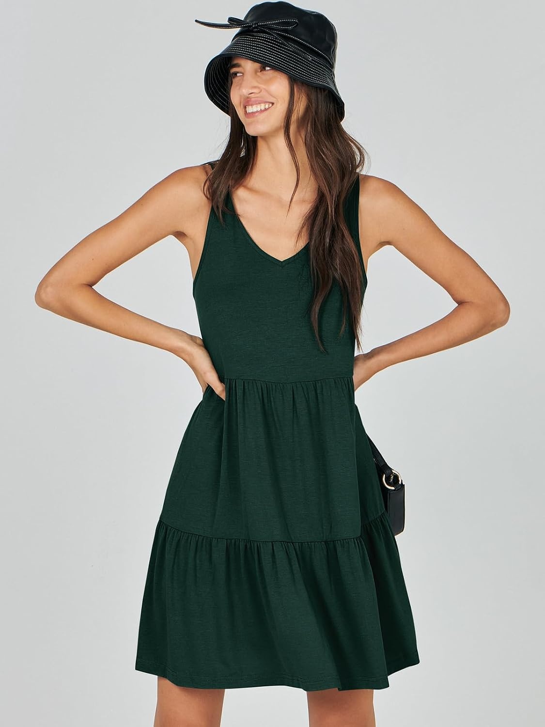 image:imageANRABESS Women Summer Sleeveless Mini Dress Casual Tank SundressDeep Green