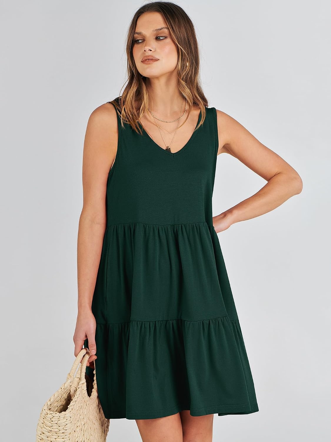image:imageANRABESS Women Summer Sleeveless Mini Dress Casual Tank SundressDeep Green