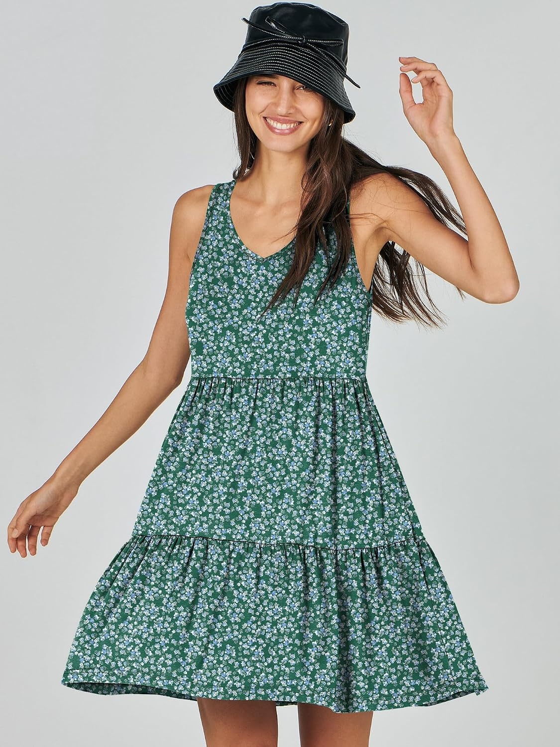 image:imageANRABESS Women Summer Sleeveless Mini Dress Casual Tank SundressGreen Floral