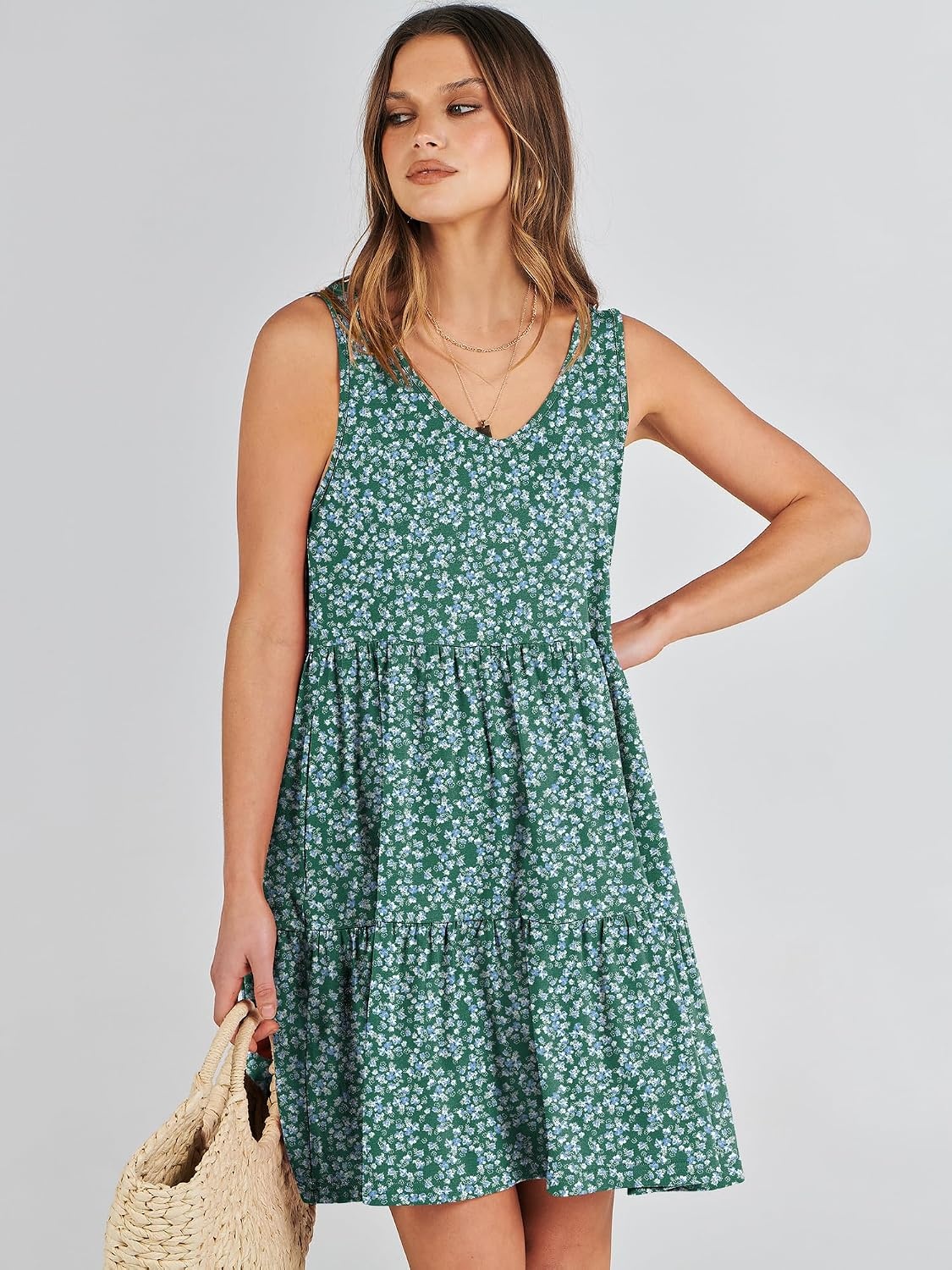 image:imageANRABESS Women Summer Sleeveless Mini Dress Casual Tank SundressGreen Floral