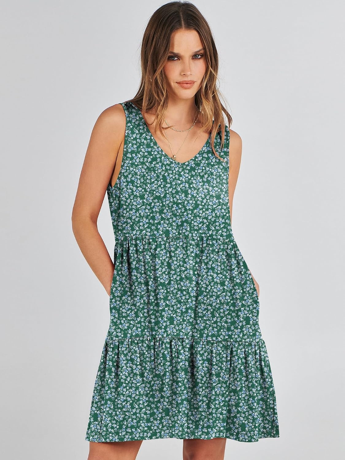 image:imageANRABESS Women Summer Sleeveless Mini Dress Casual Tank SundressGreen Floral
