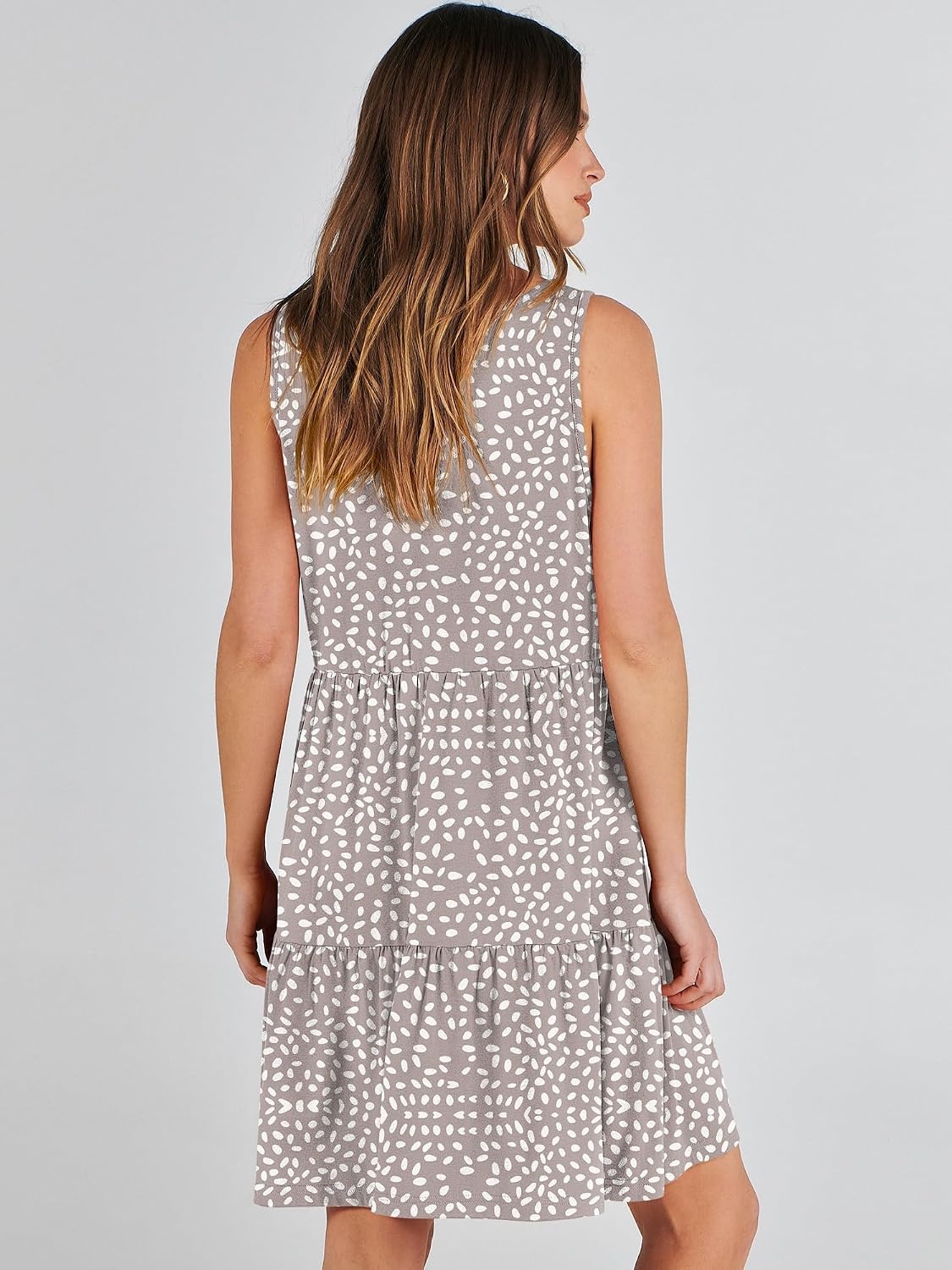 image:imageANRABESS Women Summer Sleeveless Mini Dress Casual Tank SundressKhaki Polka Dot