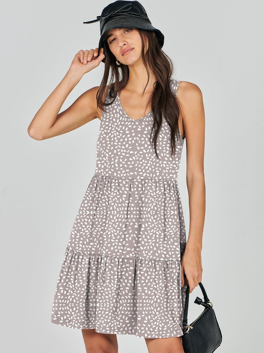 image:imageANRABESS Women Summer Sleeveless Mini Dress Casual Tank SundressKhaki Polka Dot