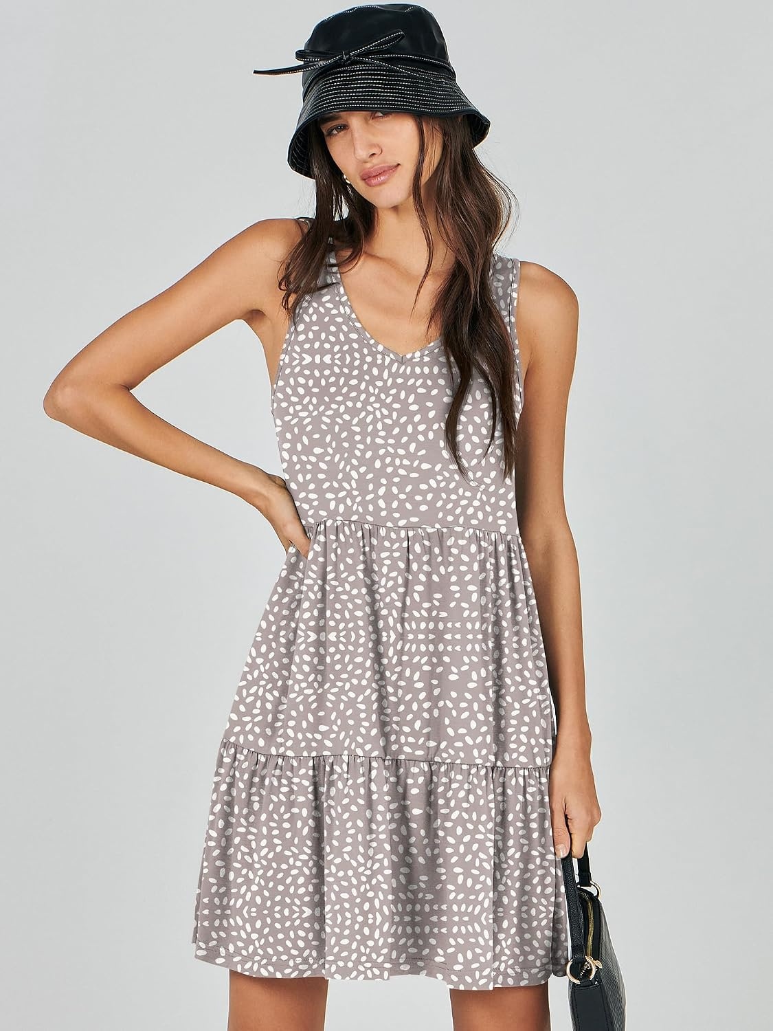 image:imageANRABESS Women Summer Sleeveless Mini Dress Casual Tank SundressKhaki Polka Dot