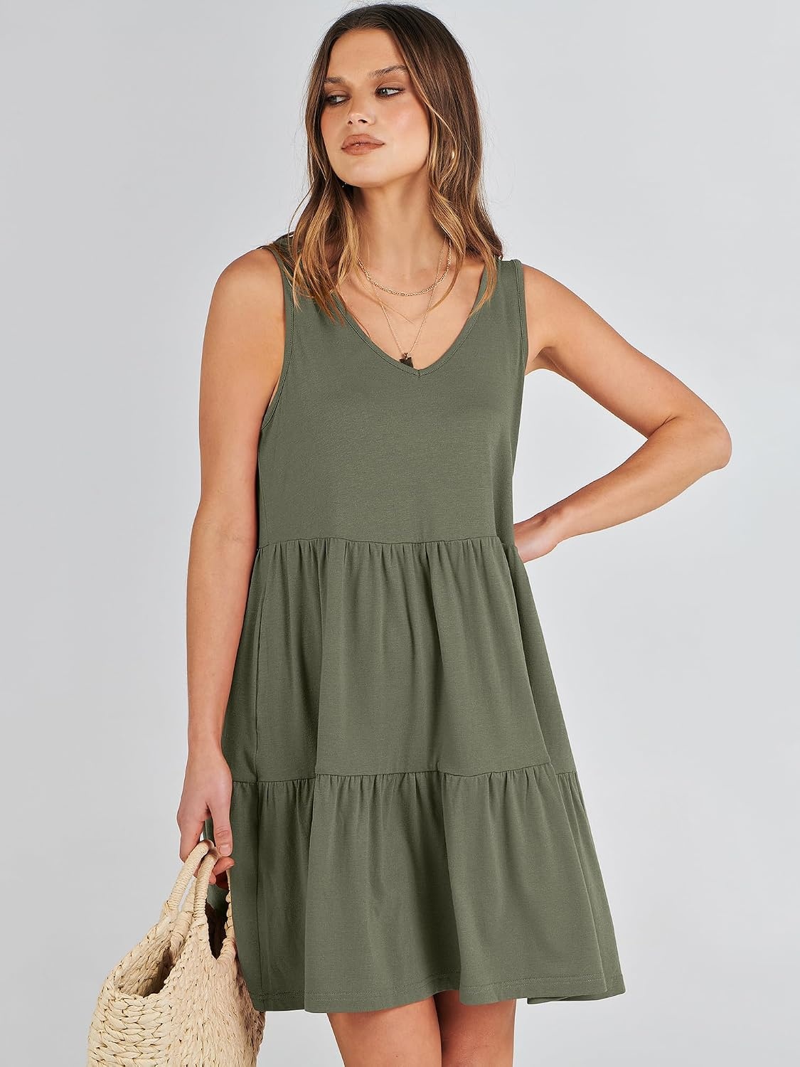 image:imageANRABESS Women Summer Sleeveless Mini Dress Casual Tank SundressOlive