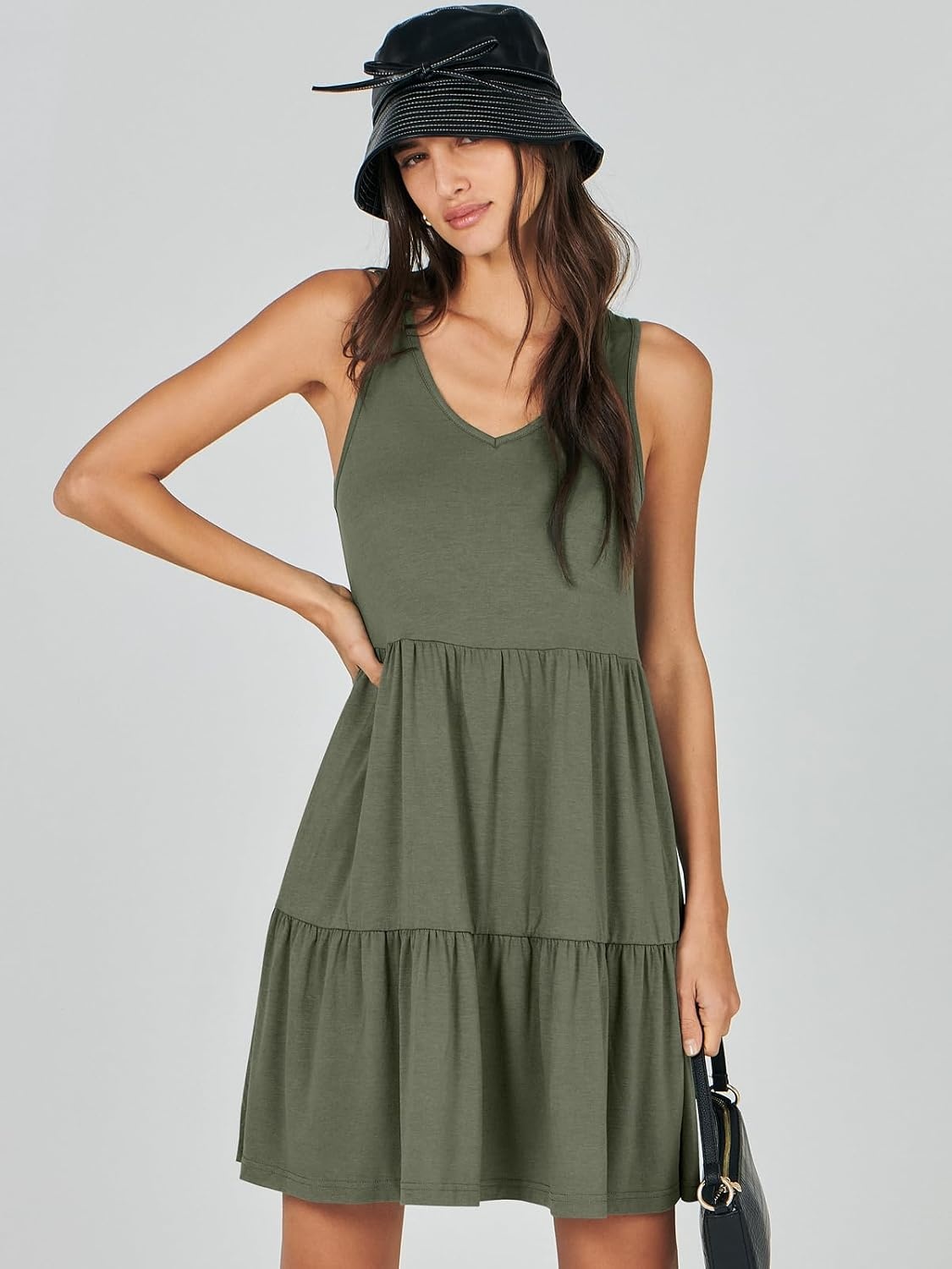 image:imageANRABESS Women Summer Sleeveless Mini Dress Casual Tank SundressOlive