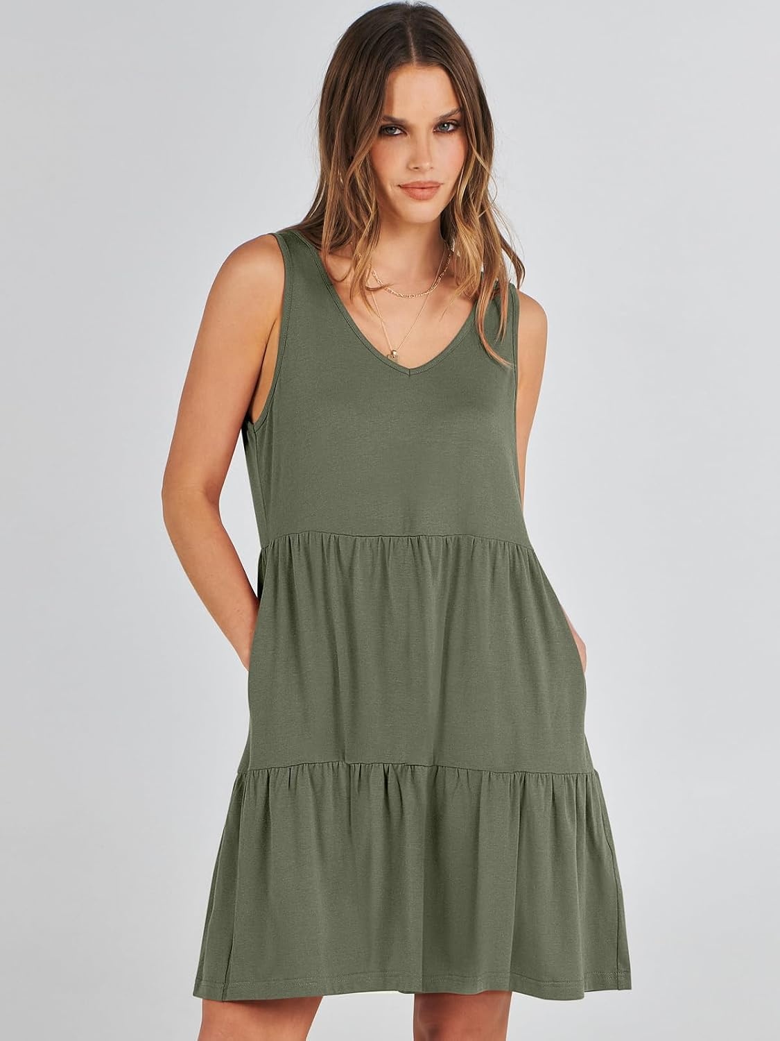 image:imageANRABESS Women Summer Sleeveless Mini Dress Casual Tank SundressOlive