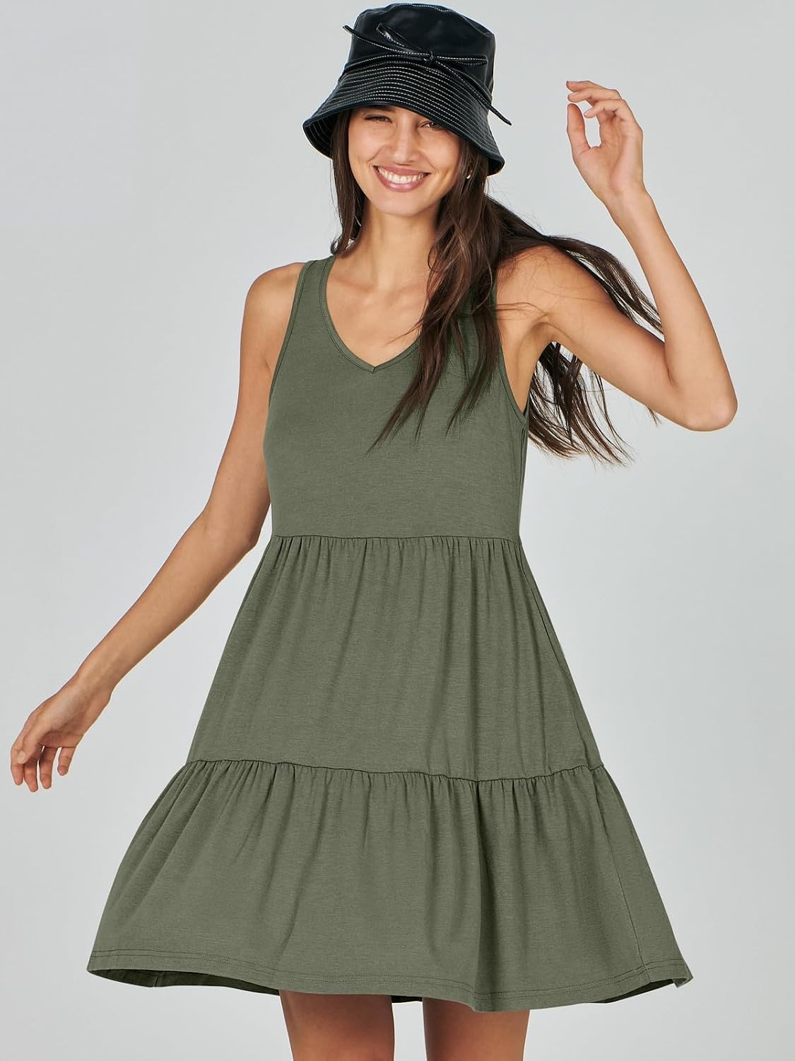 image:imageANRABESS Women Summer Sleeveless Mini Dress Casual Tank SundressOlive