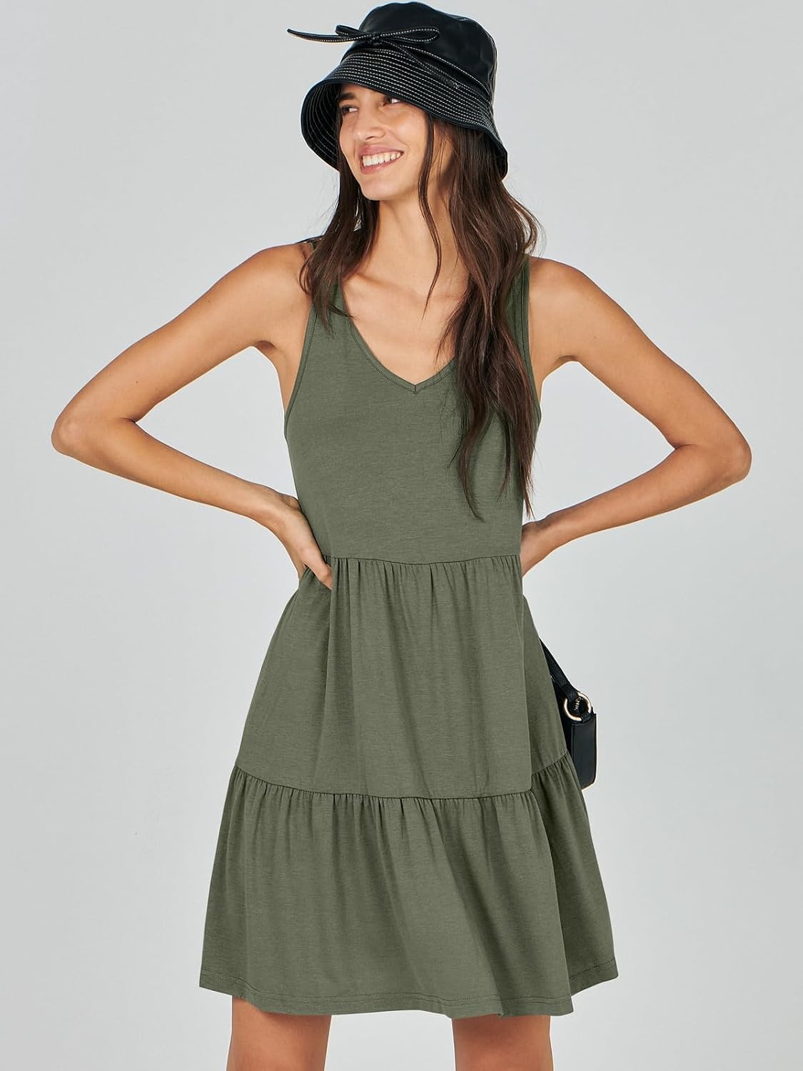image:imageANRABESS Women Summer Sleeveless Mini Dress Casual Tank SundressOlive