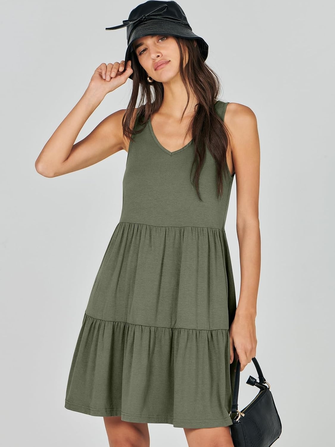 image:imageANRABESS Women Summer Sleeveless Mini Dress Casual Tank SundressOlive