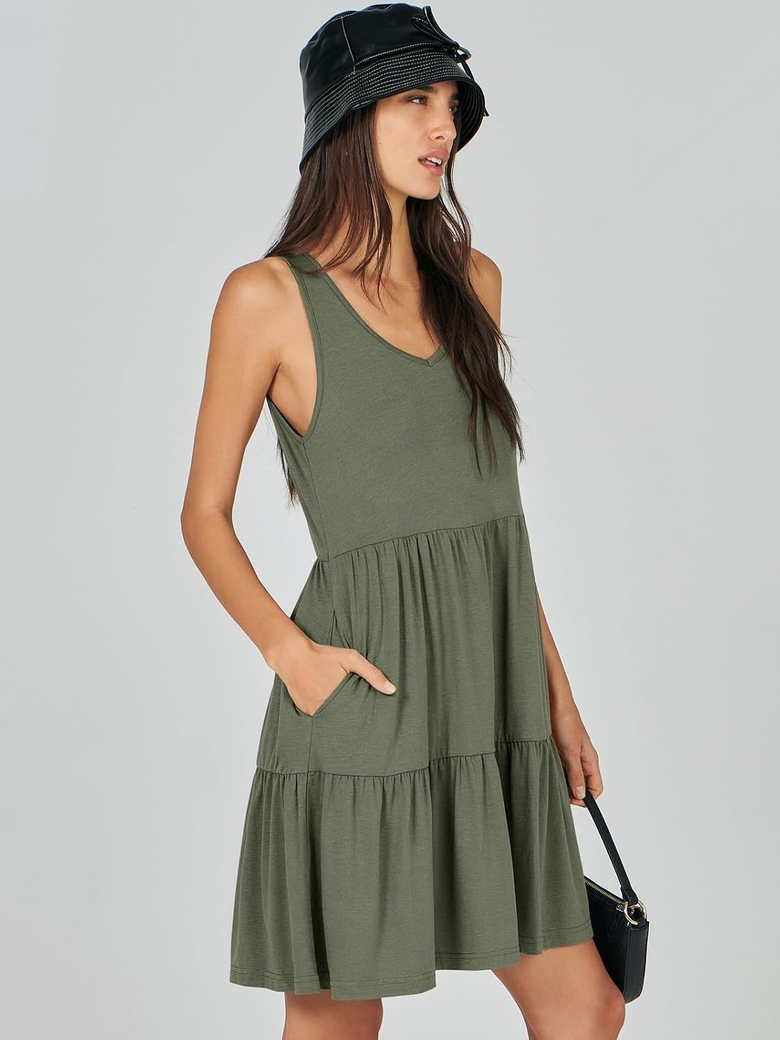 image:imageANRABESS Women Summer Sleeveless Mini Dress Casual Tank SundressOlive