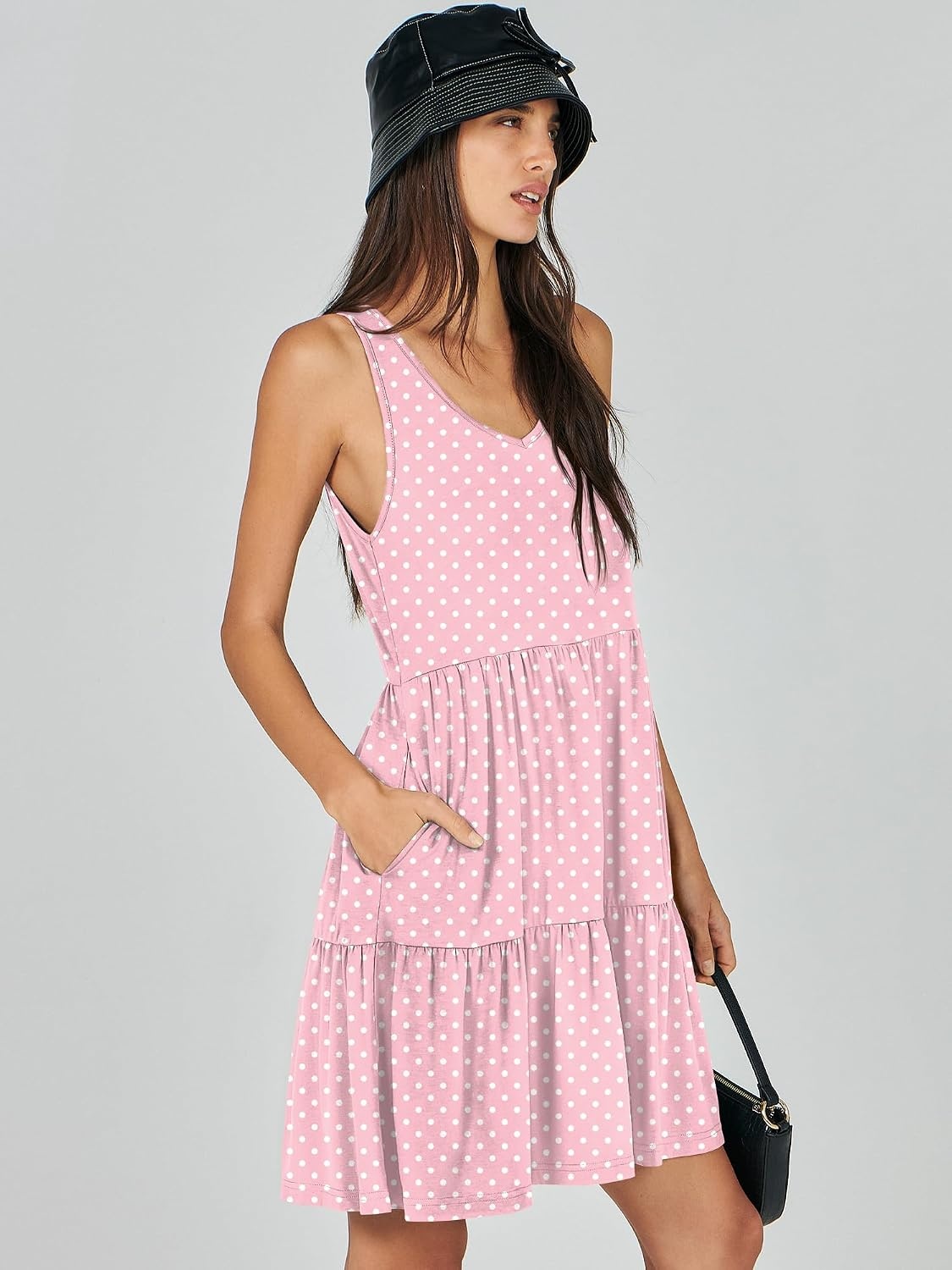 image:imageANRABESS Women Summer Sleeveless Mini Dress Casual Tank SundressPink White Dot