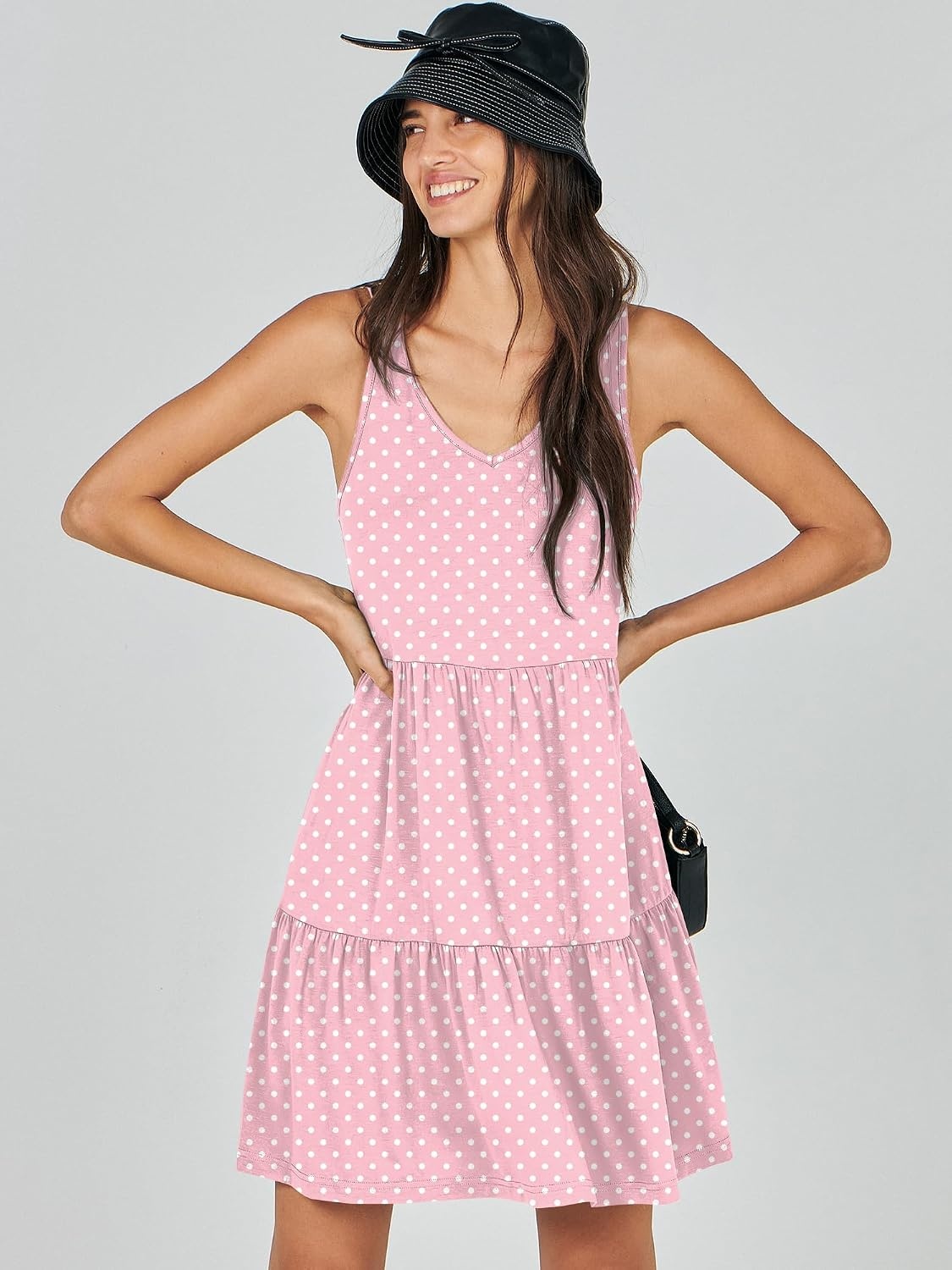 image:imageANRABESS Women Summer Sleeveless Mini Dress Casual Tank SundressPink White Dot
