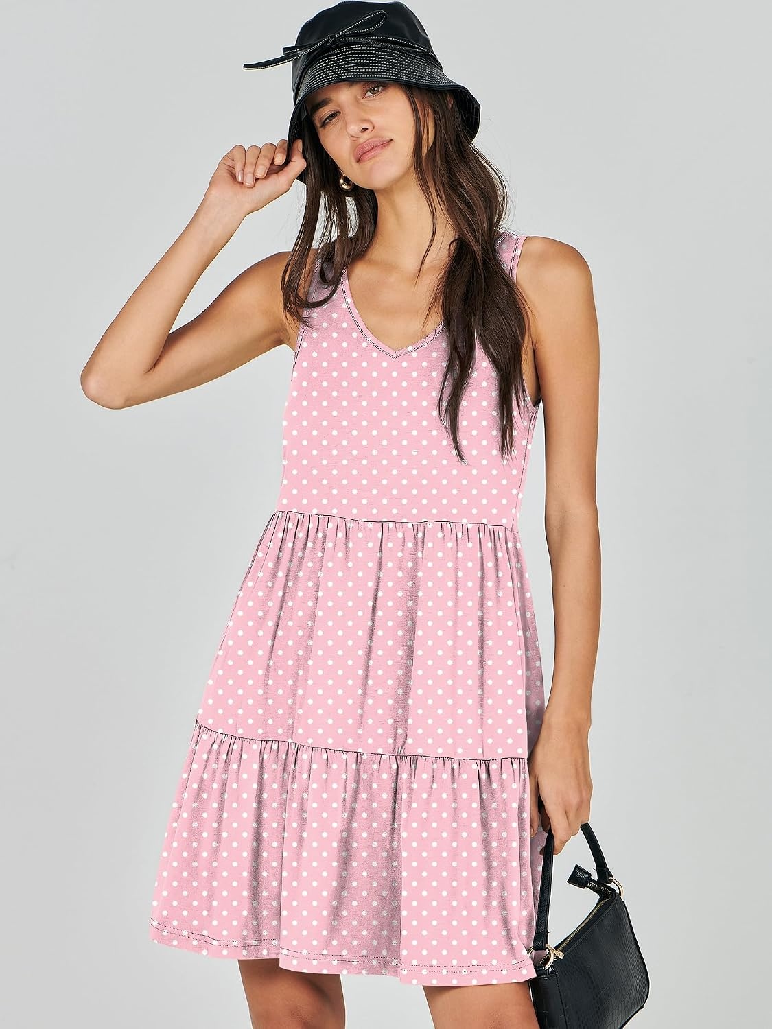 image:imageANRABESS Women Summer Sleeveless Mini Dress Casual Tank SundressPink White Dot