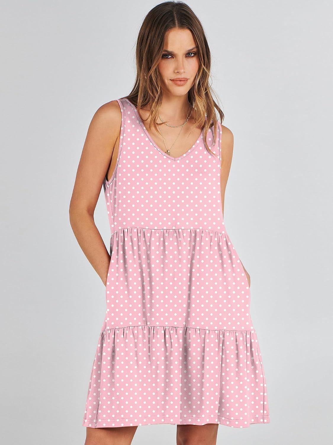 image:imageANRABESS Women Summer Sleeveless Mini Dress Casual Tank SundressPink White Dot