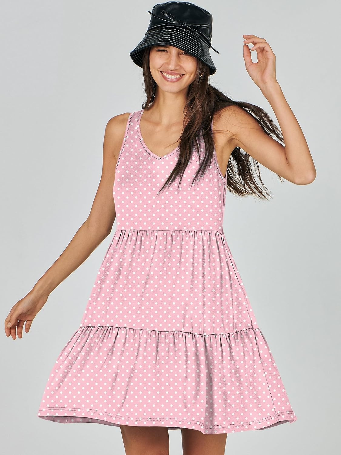 image:imageANRABESS Women Summer Sleeveless Mini Dress Casual Tank SundressPink White Dot