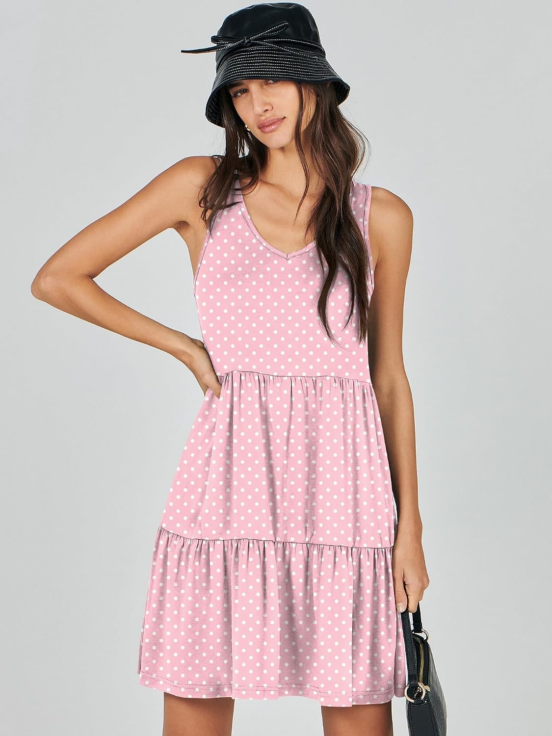 image:imageANRABESS Women Summer Sleeveless Mini Dress Casual Tank SundressPink White Dot