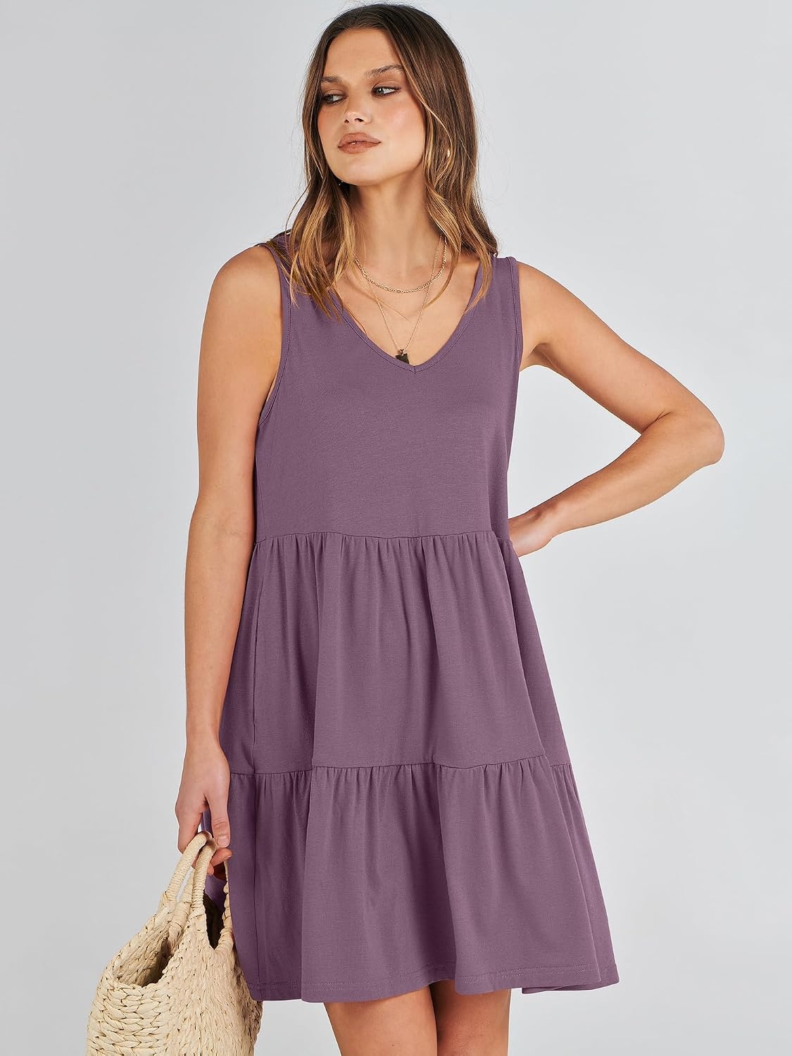 image:imageANRABESS Women Summer Sleeveless Mini Dress Casual Tank SundressPurple