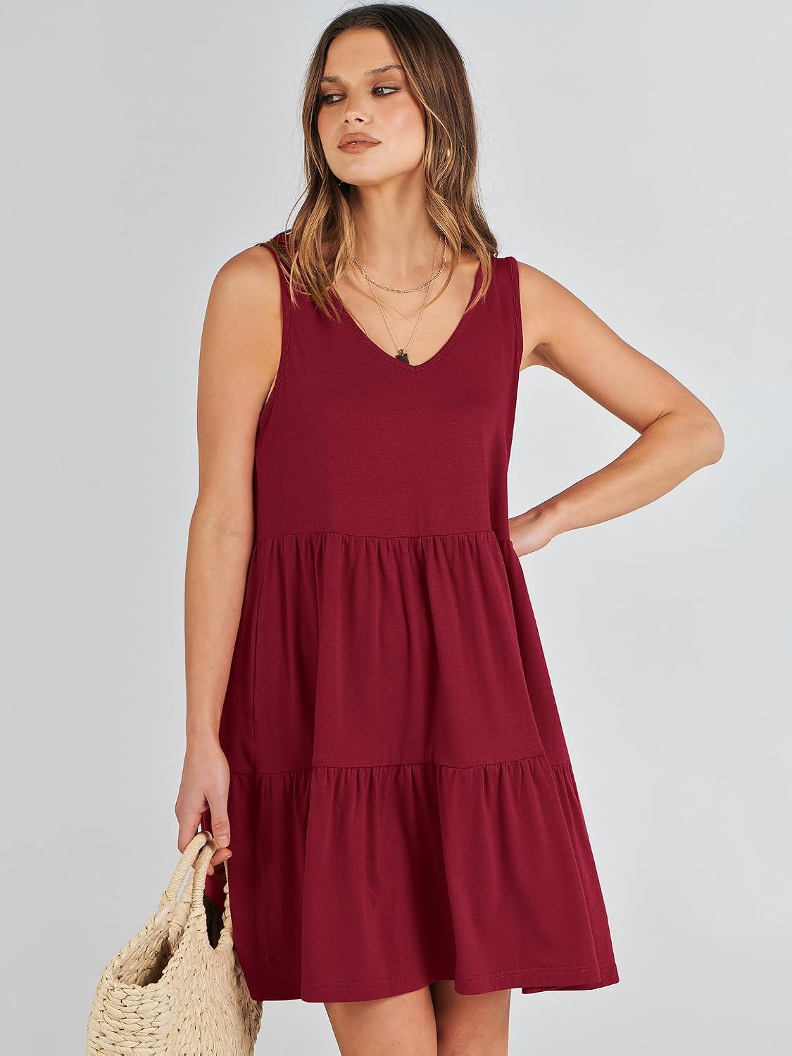 image:imageANRABESS Women Summer Sleeveless Mini Dress Casual Tank SundressRed