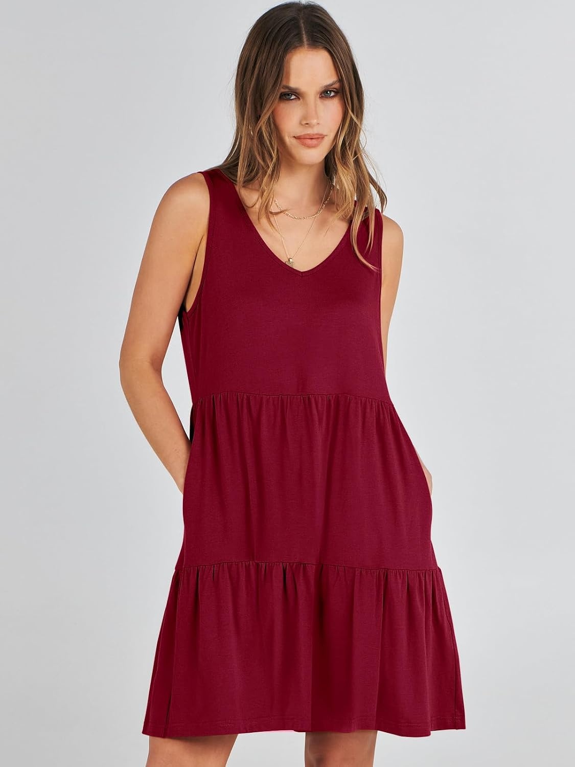 image:imageANRABESS Women Summer Sleeveless Mini Dress Casual Tank SundressRed