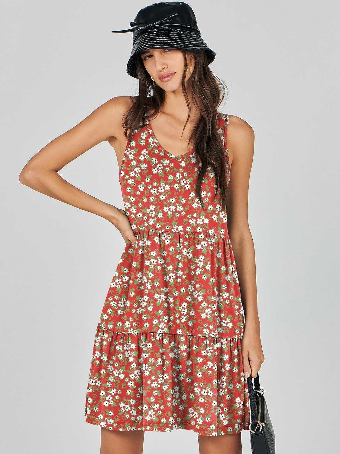 image:imageANRABESS Women Summer Sleeveless Mini Dress Casual Tank SundressRed Floral