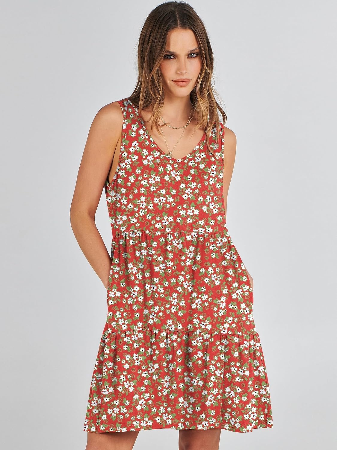 image:imageANRABESS Women Summer Sleeveless Mini Dress Casual Tank SundressRed Floral