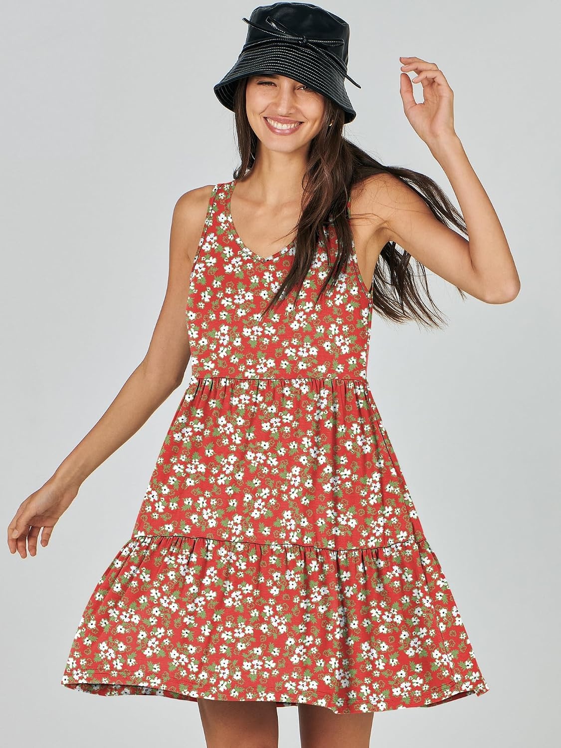 image:imageANRABESS Women Summer Sleeveless Mini Dress Casual Tank SundressRed Floral