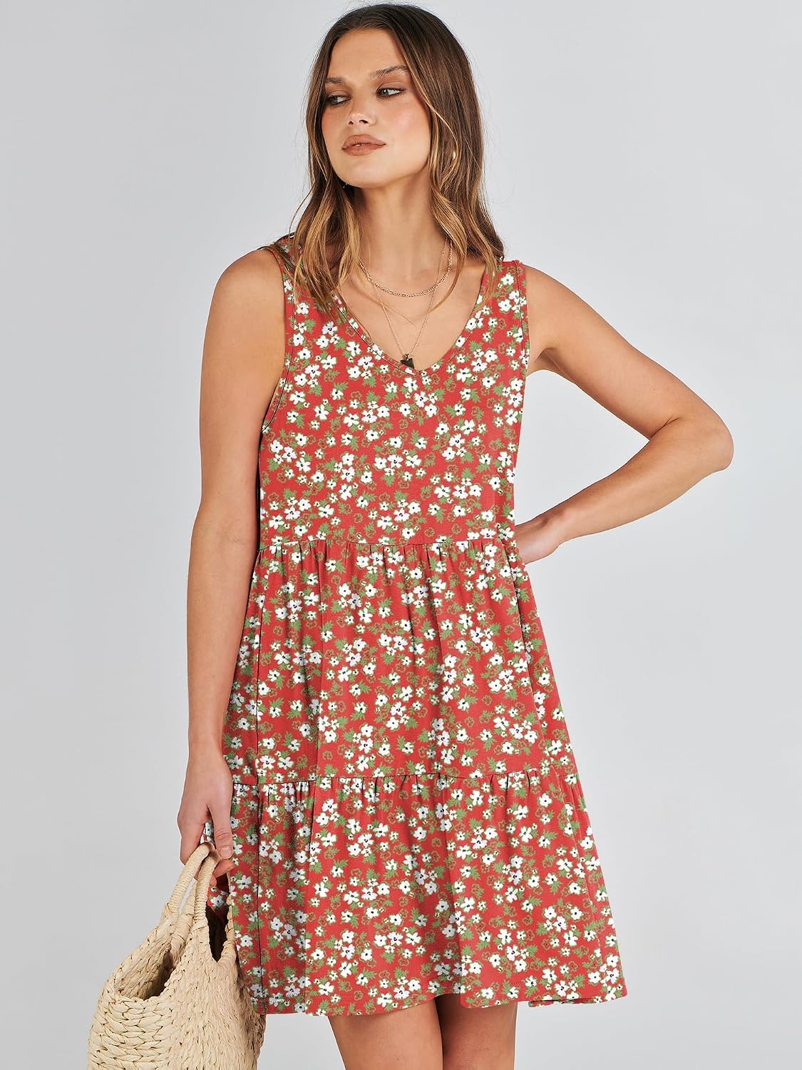 image:imageANRABESS Women Summer Sleeveless Mini Dress Casual Tank SundressRed Floral