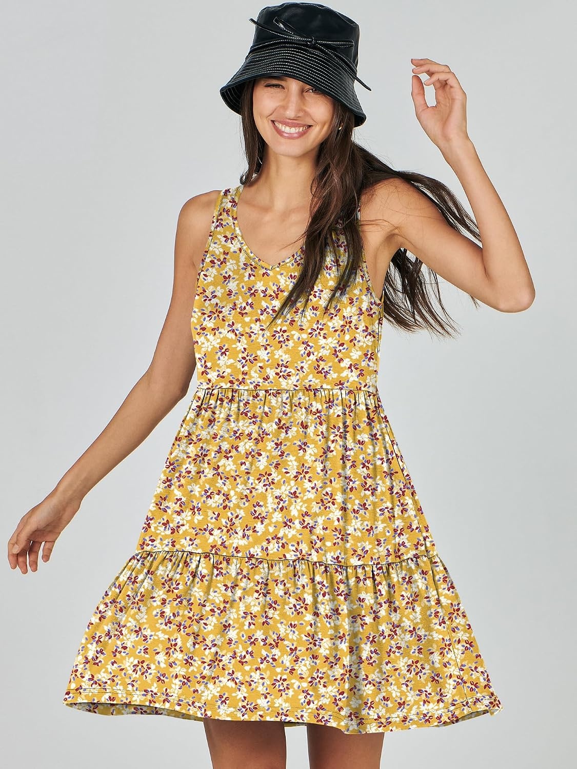 image:imageANRABESS Women Summer Sleeveless Mini Dress Casual Tank SundressYellow Floral