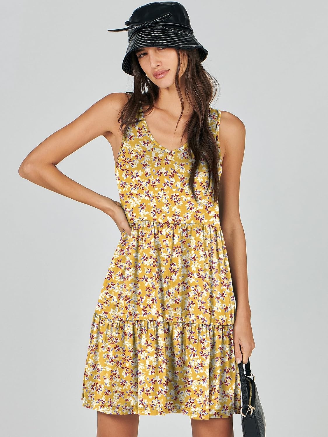image:imageANRABESS Women Summer Sleeveless Mini Dress Casual Tank SundressYellow Floral