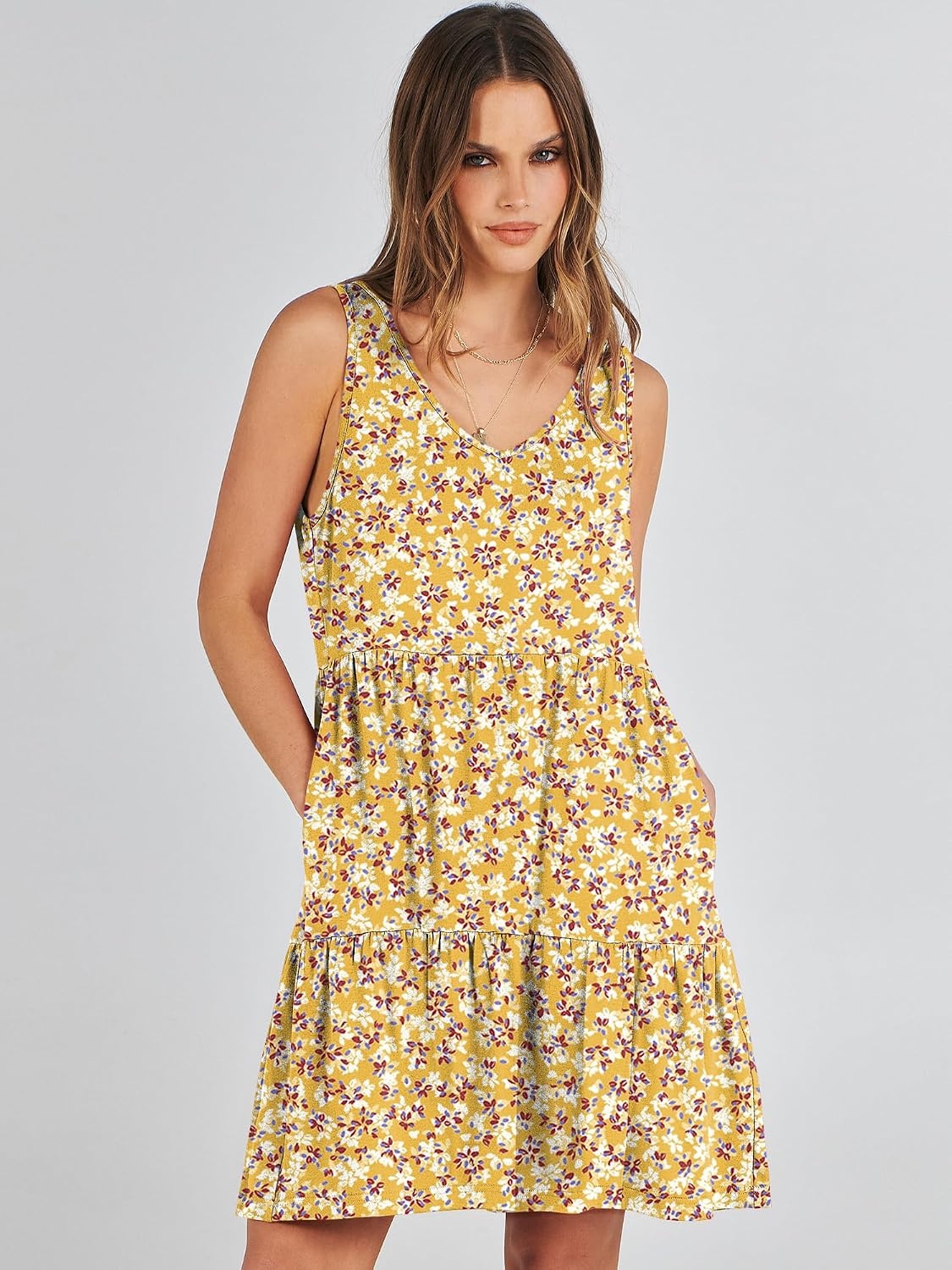 image:imageANRABESS Women Summer Sleeveless Mini Dress Casual Tank SundressYellow Floral