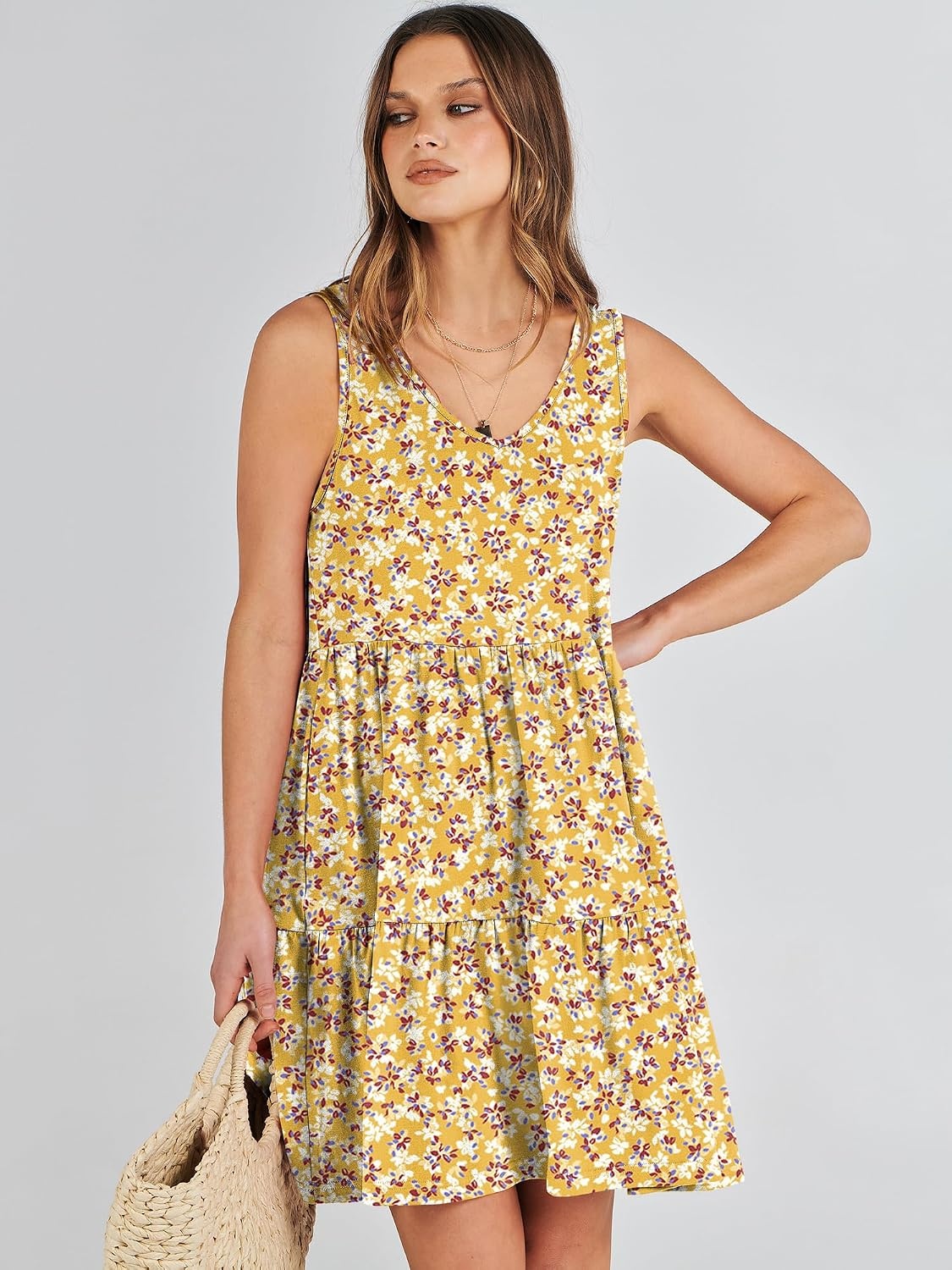 image:imageANRABESS Women Summer Sleeveless Mini Dress Casual Tank SundressYellow Floral