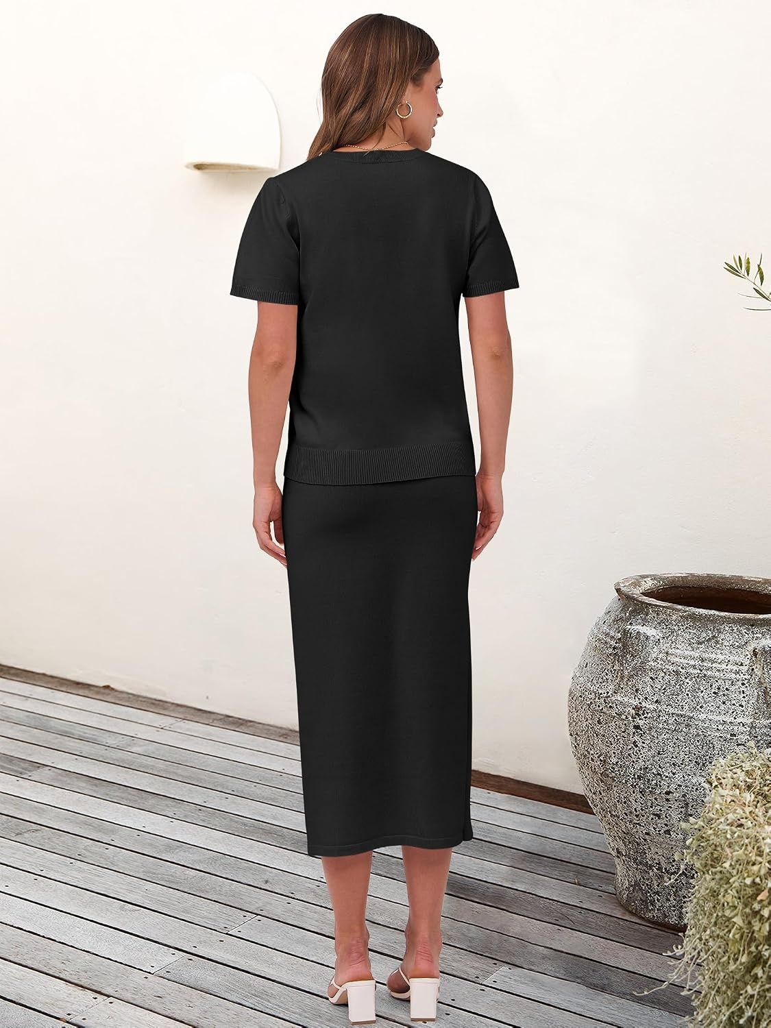 image:imageANRABESS Womens 2 Piece Striped Sweater Skirt SetBlack