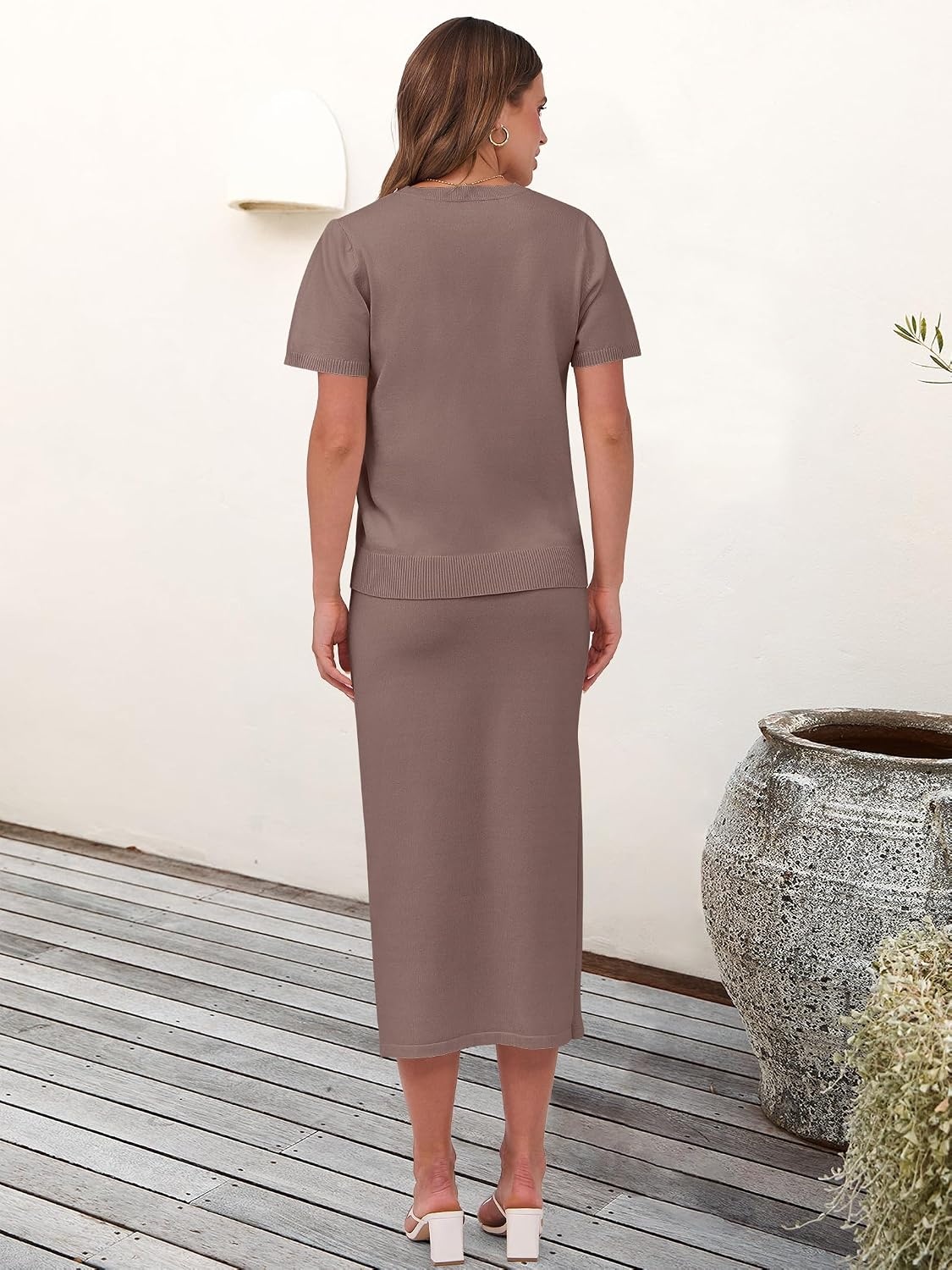 image:imageANRABESS Womens 2 Piece Striped Sweater Skirt SetNutmeg