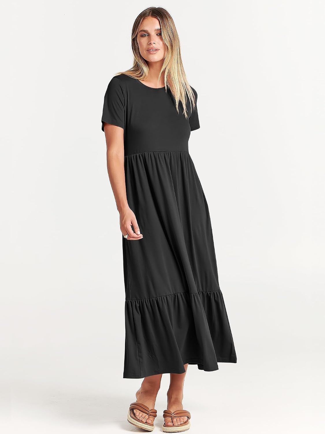 image:imageANRABESS Womens 2026 Summer Casual Short Sleeve Maxi Dress with PocketsBlack