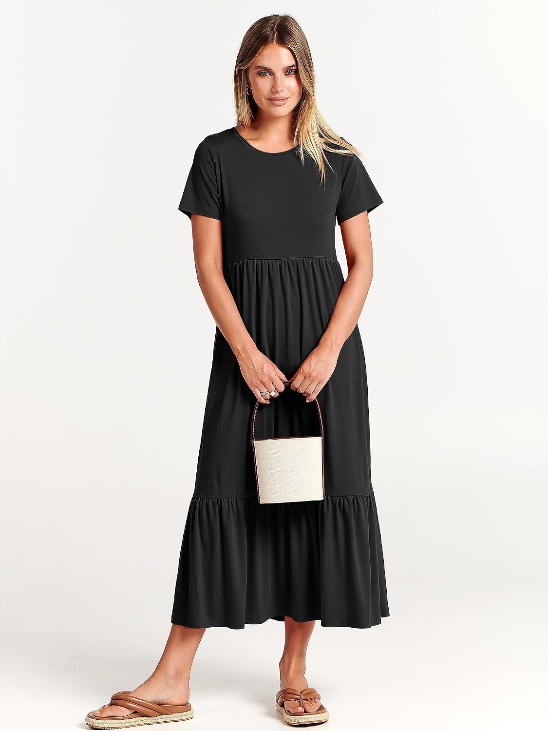image:imageANRABESS Womens 2026 Summer Casual Short Sleeve Maxi Dress with PocketsBlack