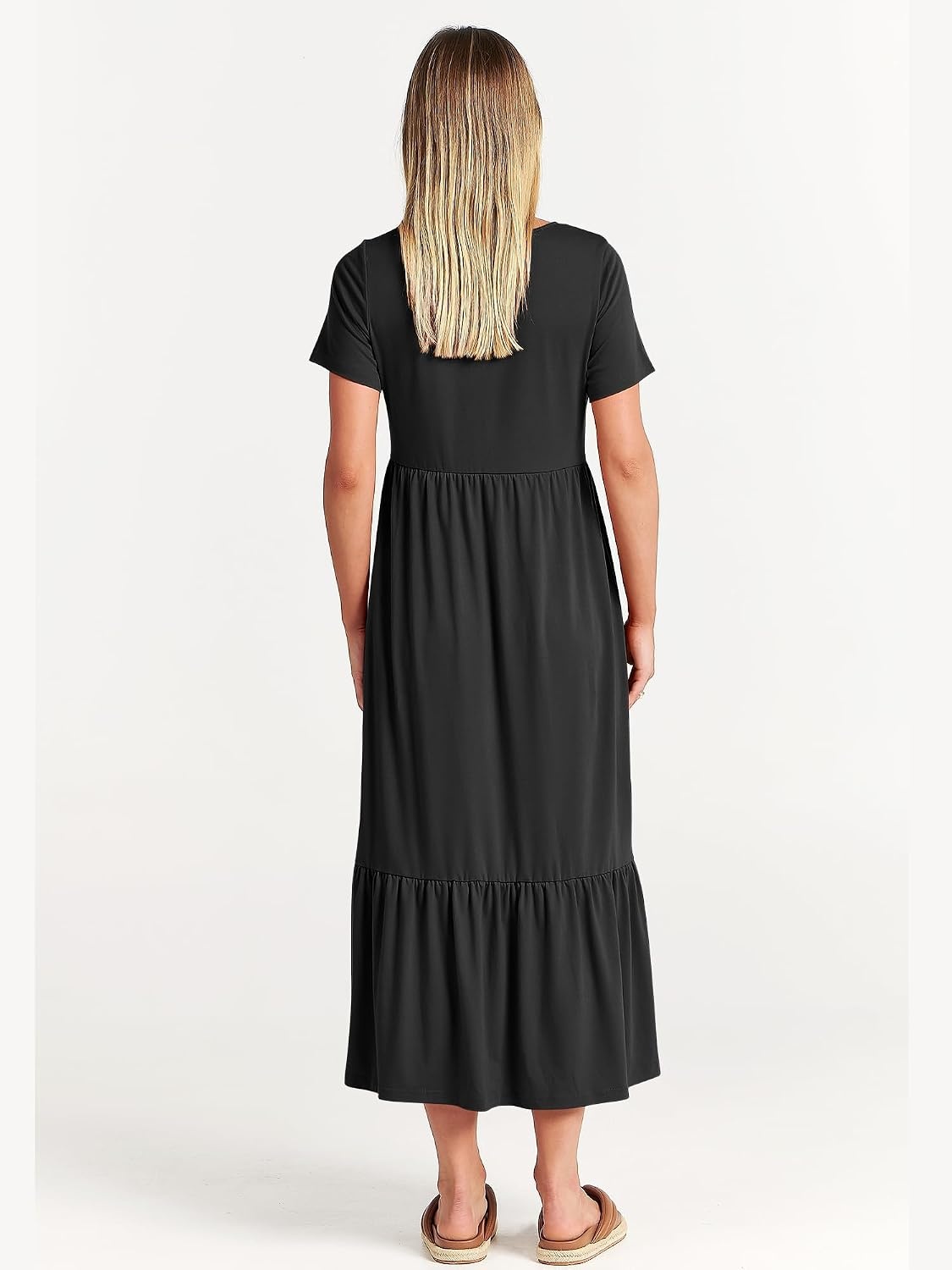 image:imageANRABESS Womens 2026 Summer Casual Short Sleeve Maxi Dress with PocketsBlack