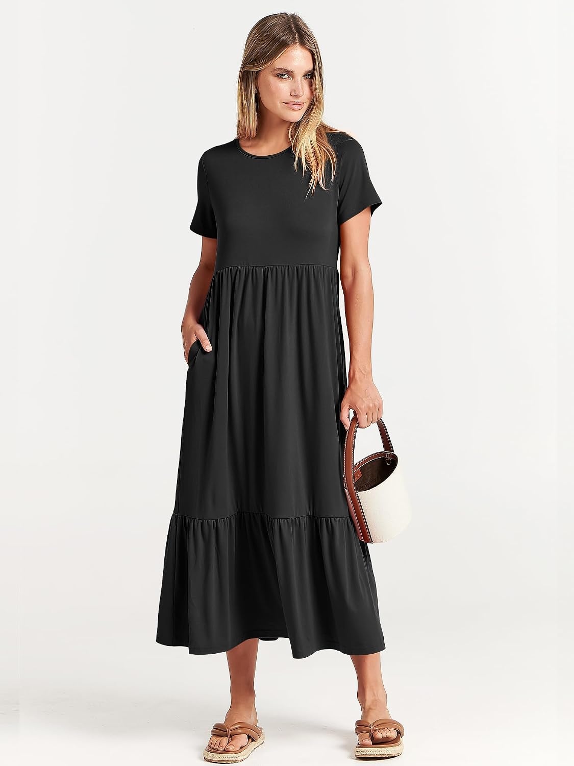 image:imageANRABESS Womens 2026 Summer Casual Short Sleeve Maxi Dress with PocketsBlack