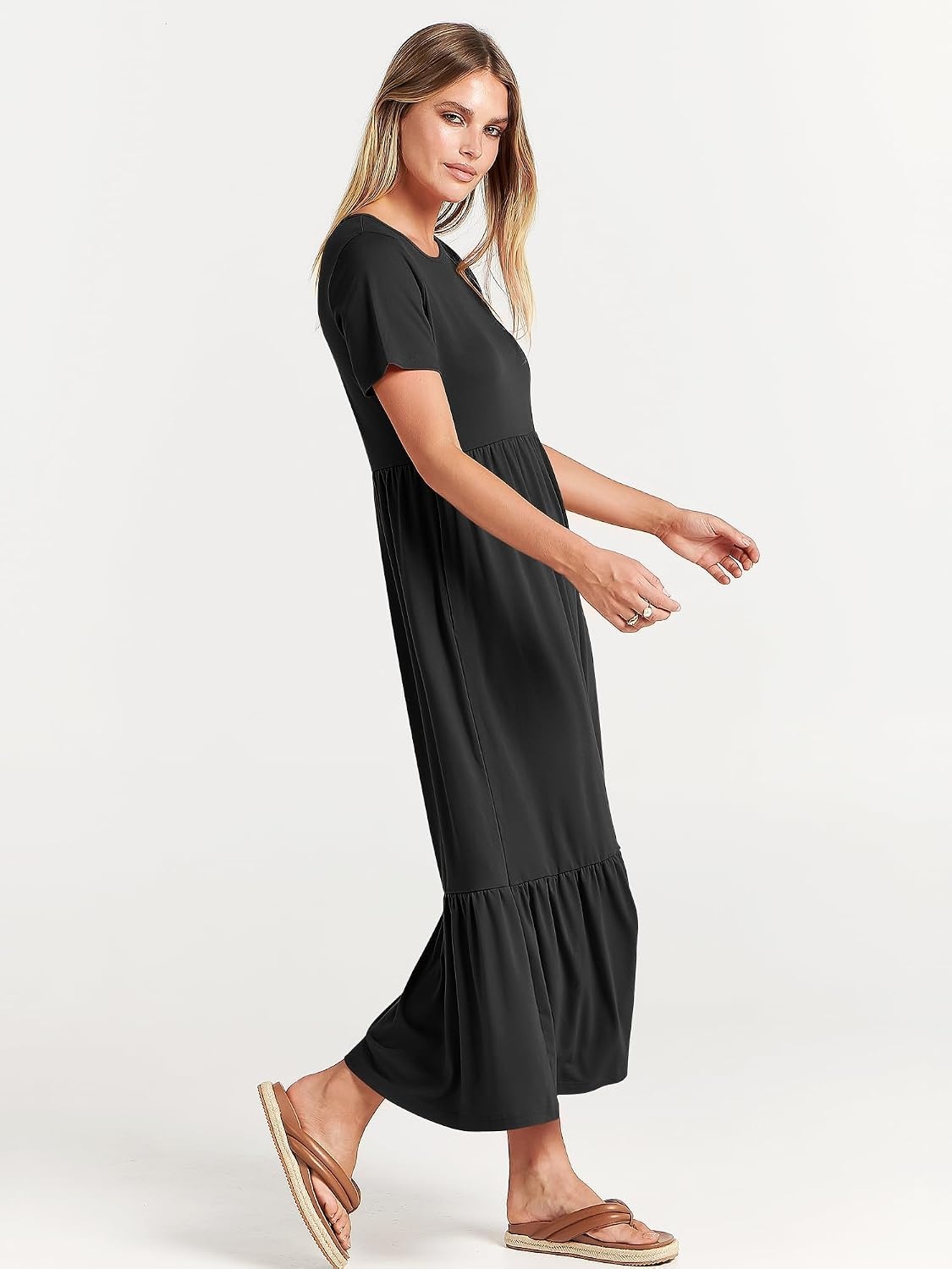 image:imageANRABESS Womens 2026 Summer Casual Short Sleeve Maxi Dress with PocketsBlack