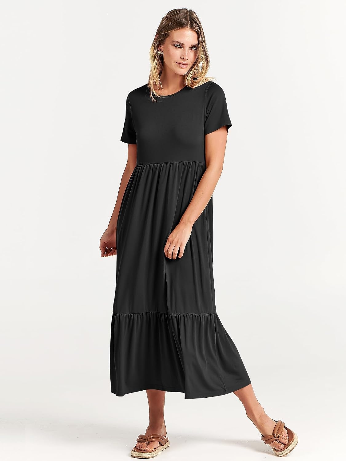 image:imageANRABESS Womens 2026 Summer Casual Short Sleeve Maxi Dress with PocketsBlack