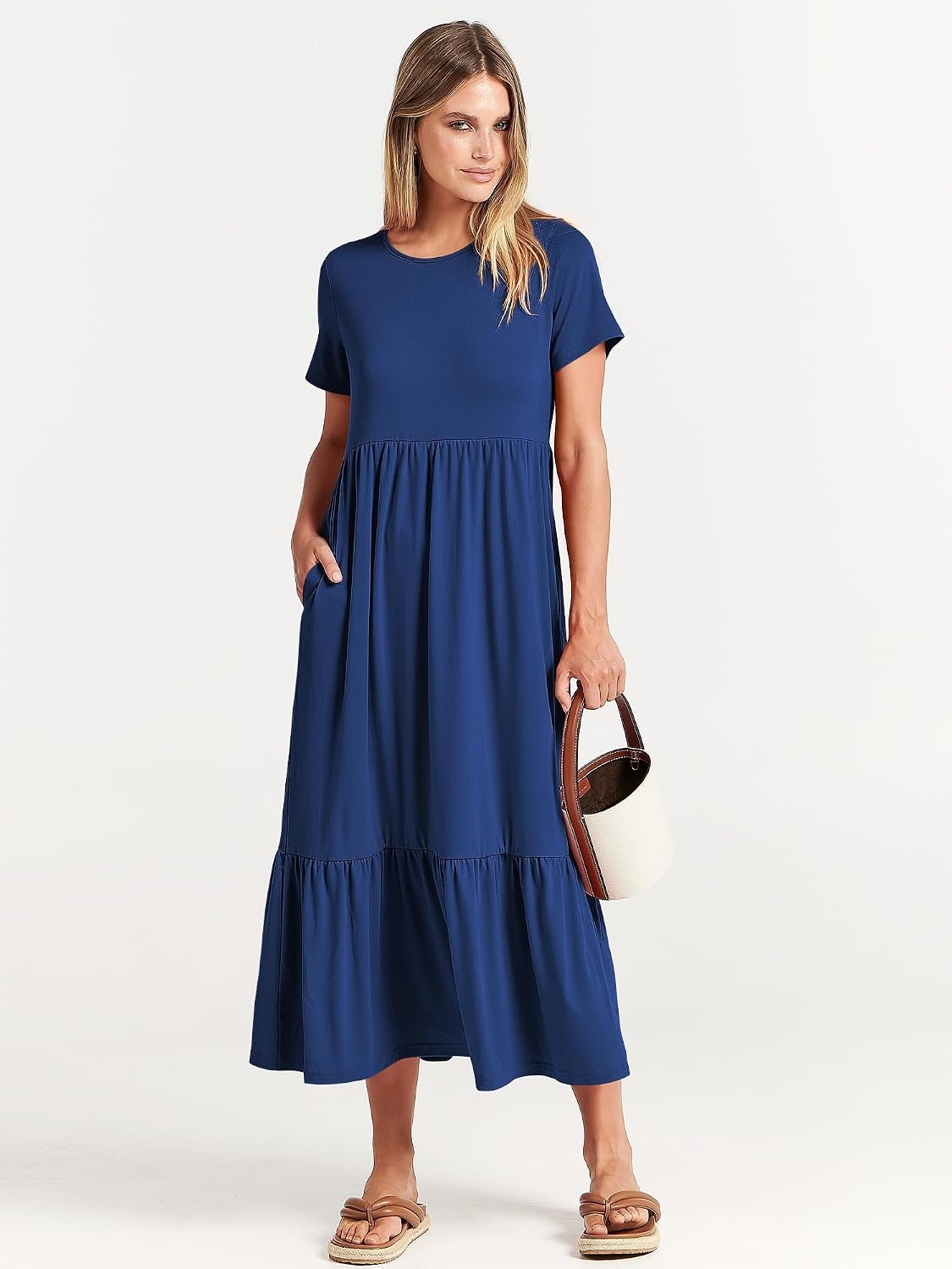 image:imageANRABESS Womens 2026 Summer Casual Short Sleeve Maxi Dress with PocketsBlue