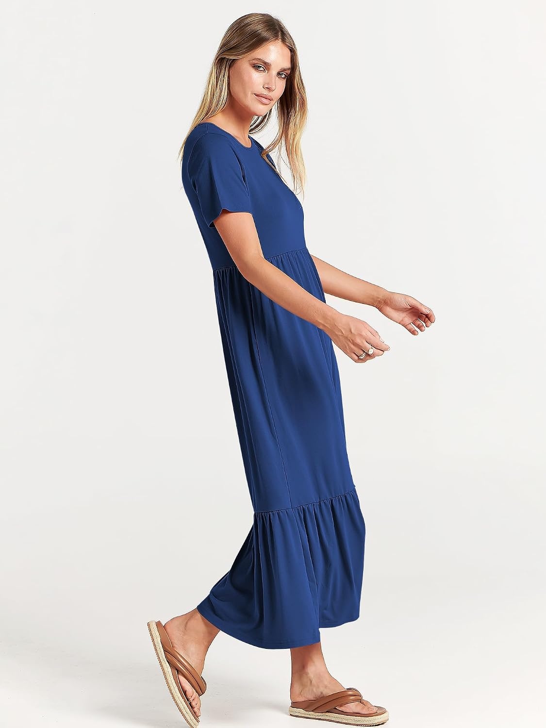 image:imageANRABESS Womens 2026 Summer Casual Short Sleeve Maxi Dress with PocketsBlue