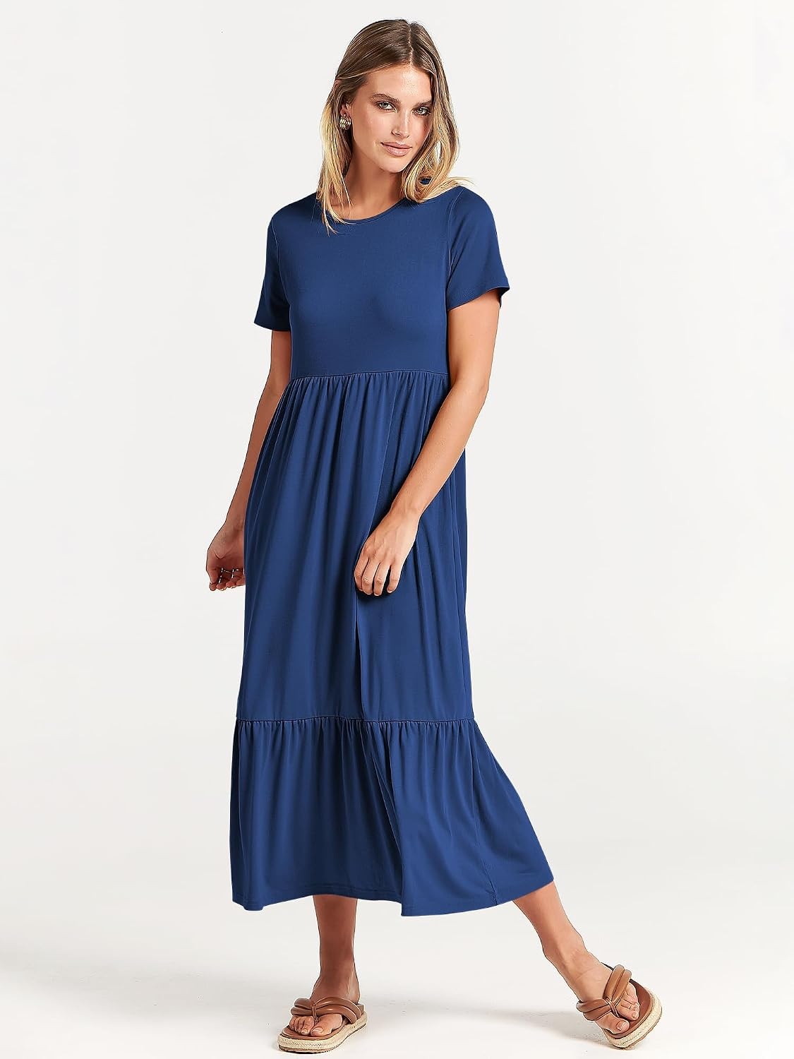 image:imageANRABESS Womens 2026 Summer Casual Short Sleeve Maxi Dress with PocketsBlue