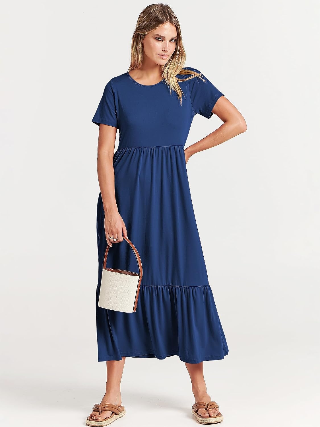image:imageANRABESS Womens 2026 Summer Casual Short Sleeve Maxi Dress with PocketsBlue