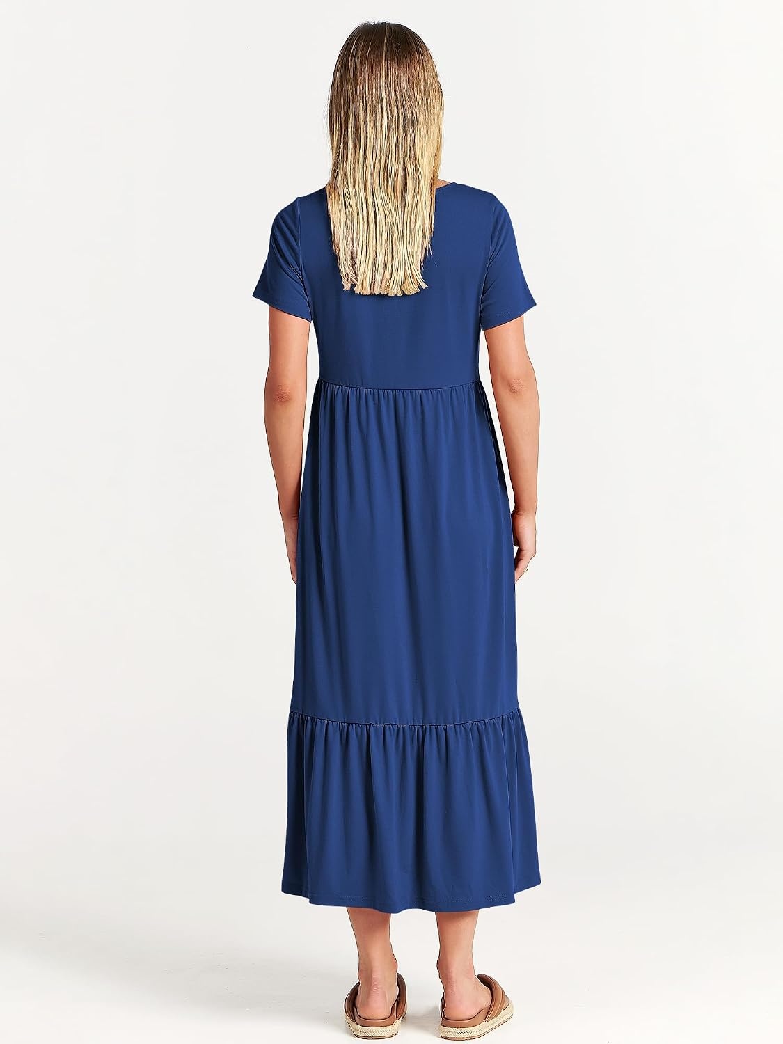 image:imageANRABESS Womens 2026 Summer Casual Short Sleeve Maxi Dress with PocketsBlue